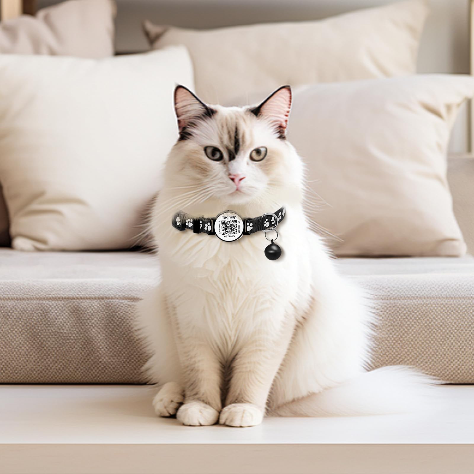 6 Pack Cute Cat Paws Cat Collar With Name Tag, Personalized Reflective Cat Collar Breakaway, Pet Collar With Smart Id Tag On Id