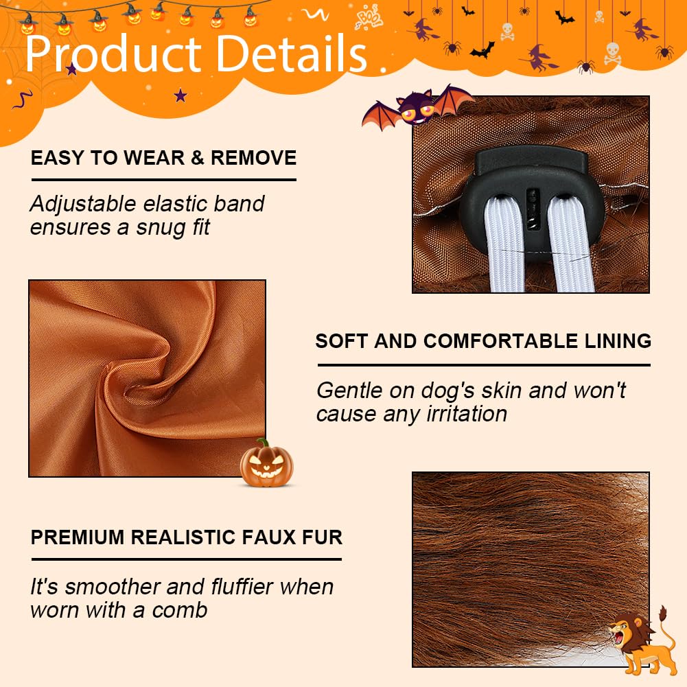 Vivifying Lion Mane For Dog, Adjustable Halloween Lion Costume Wig With Ears For Medium Dogs, Realistic & Funny Accessory Perfect For Parties And Photoshoots (Medium, Brown&Black)