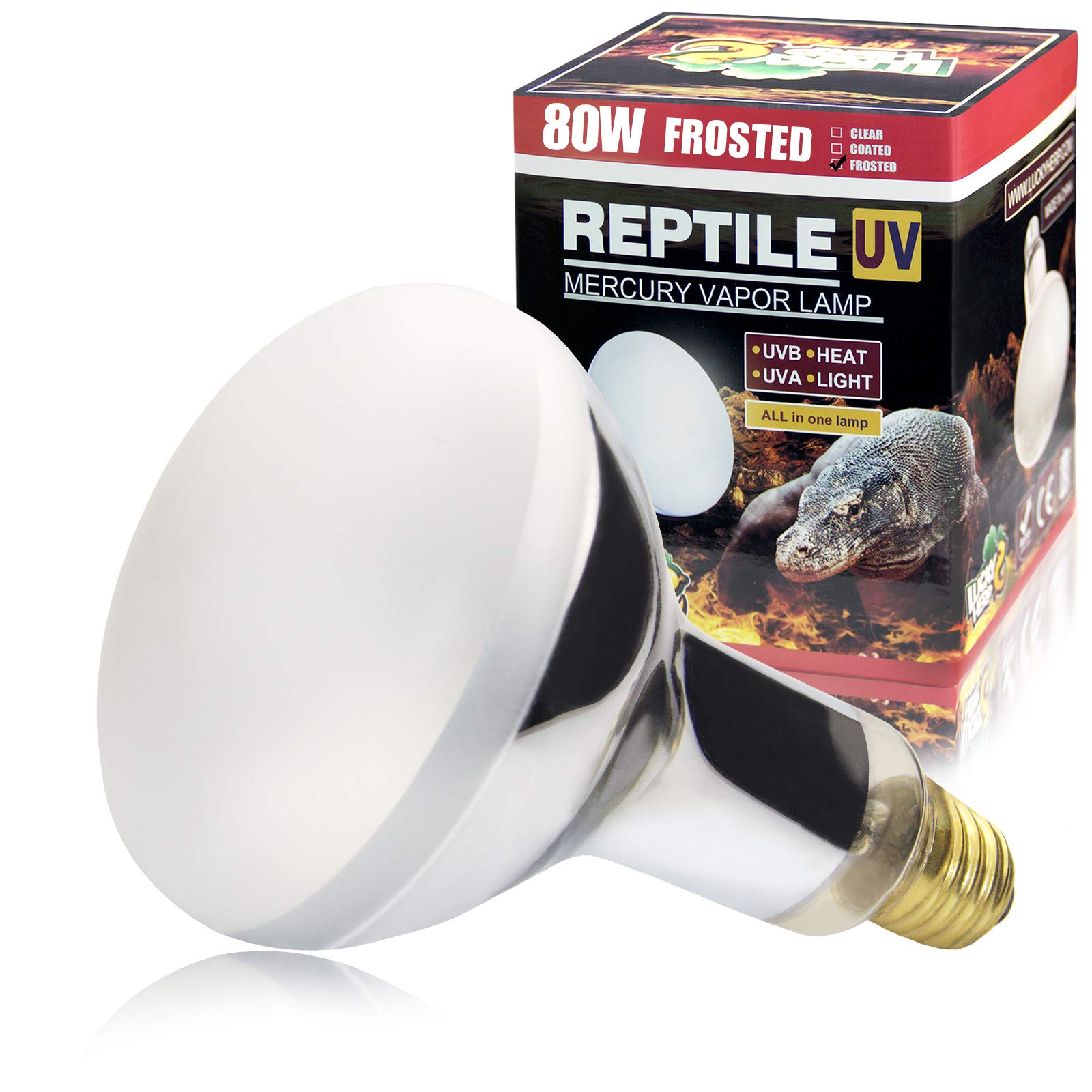 Lucky Herp 80 Watt Uva+Uvb Vapor Heat Lamp Bulb, High Intensity Self-Ballasted Heat Basking Lamp/Bulb/Light For Reptile And Amph