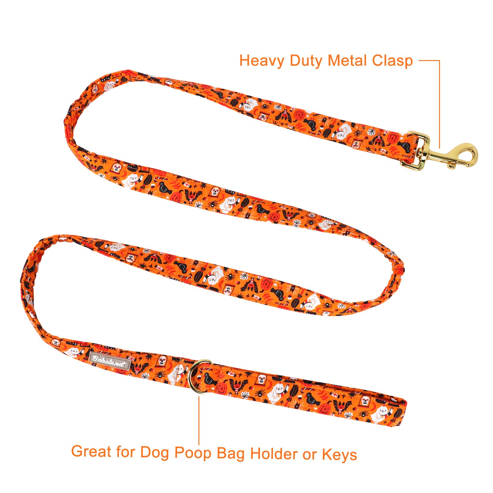 Babole Pet Halloween Dog Leash - Durable Handmade Orange & Gold Pumpkin Design With Soft Handle, Manual Adjustment, Matching Col