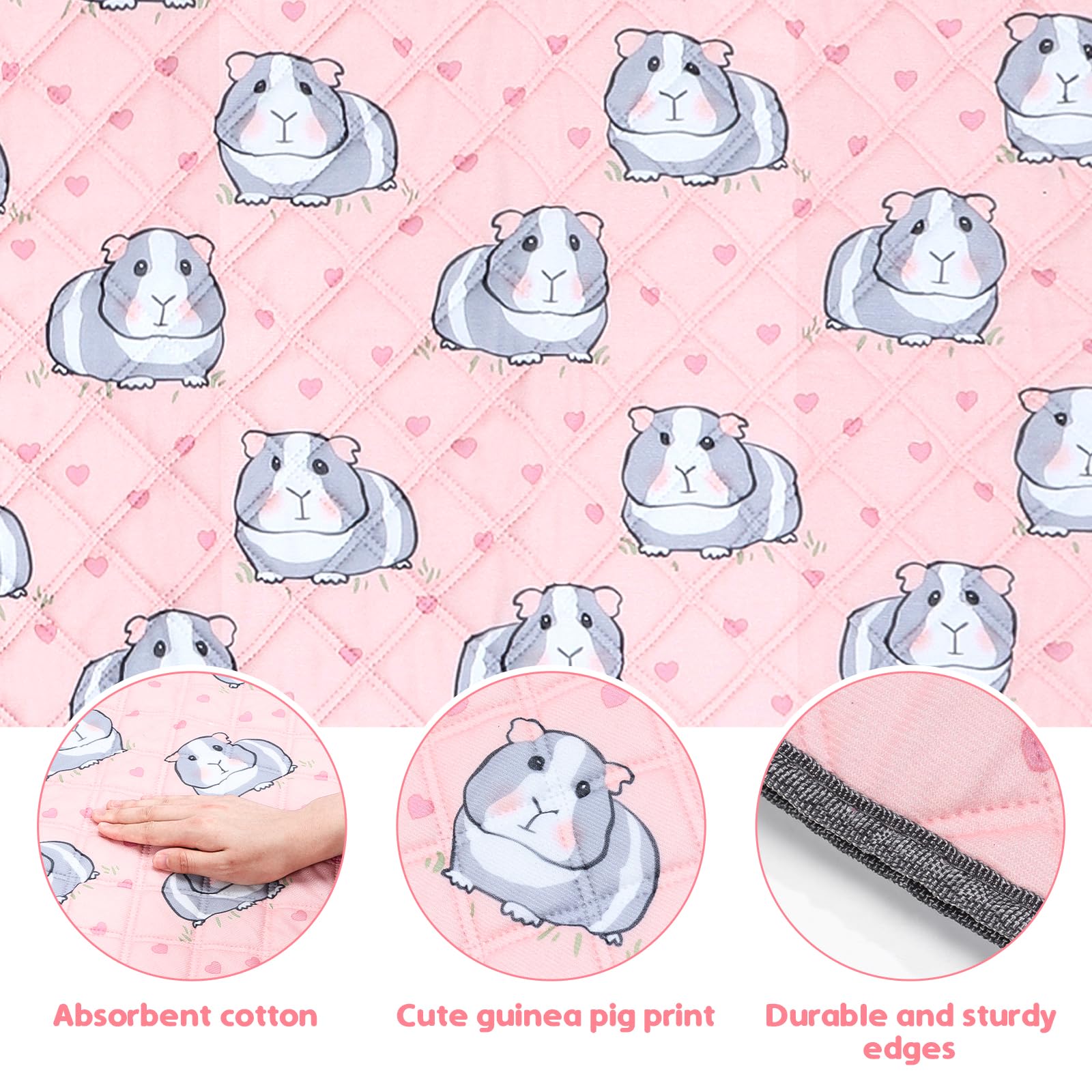 PStarDMoon Guinea Pig Cage Liners, Waterproof Cotton Pee Pads, 24"x16", Pink, Model PD0099, Washable & Anti-Slip for Small Animals