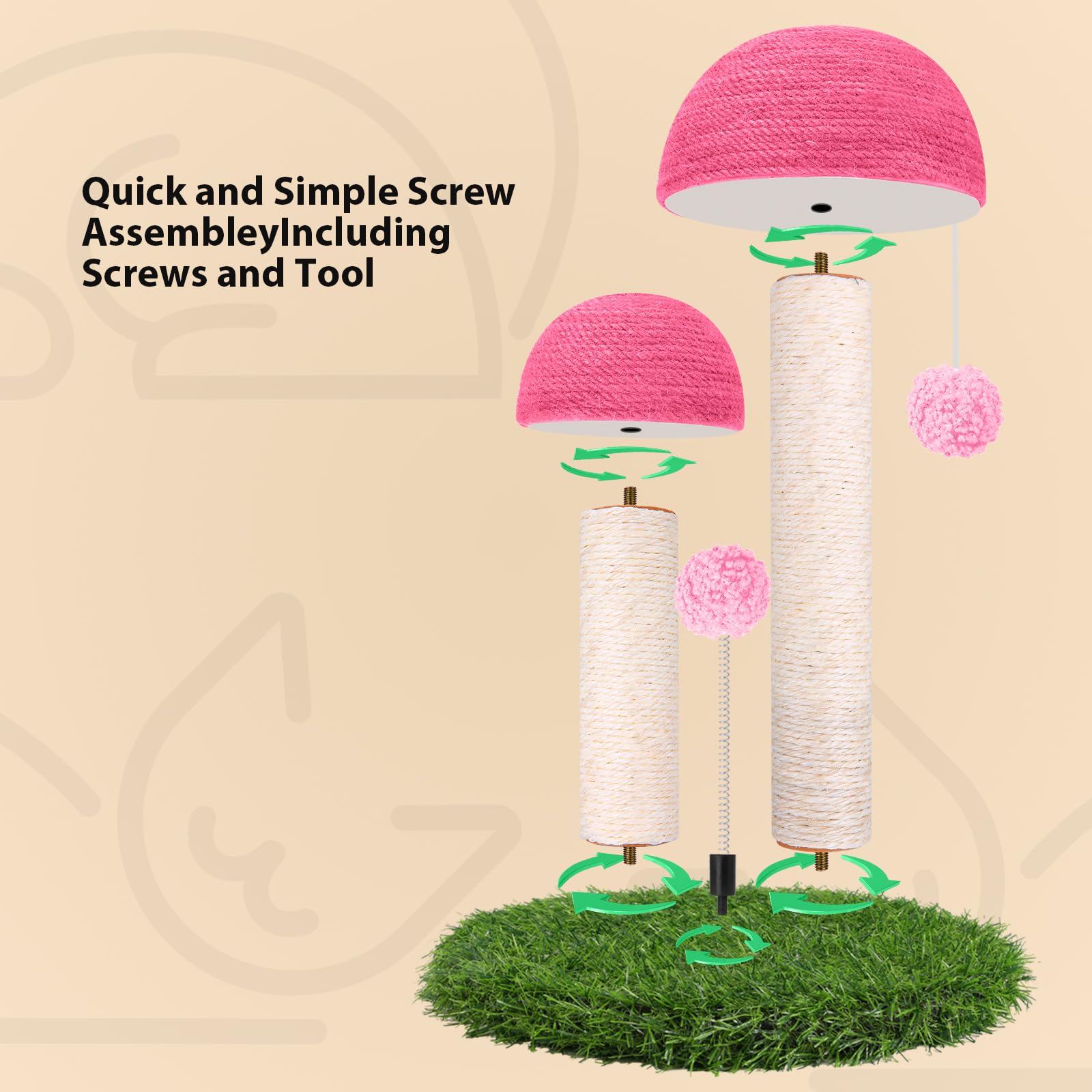 Odoland Cat Scratching Post Mushroom Natural Sisal Board Scratcher for Kitten Health and Good Behavior, Furniture Scratch Deterr
