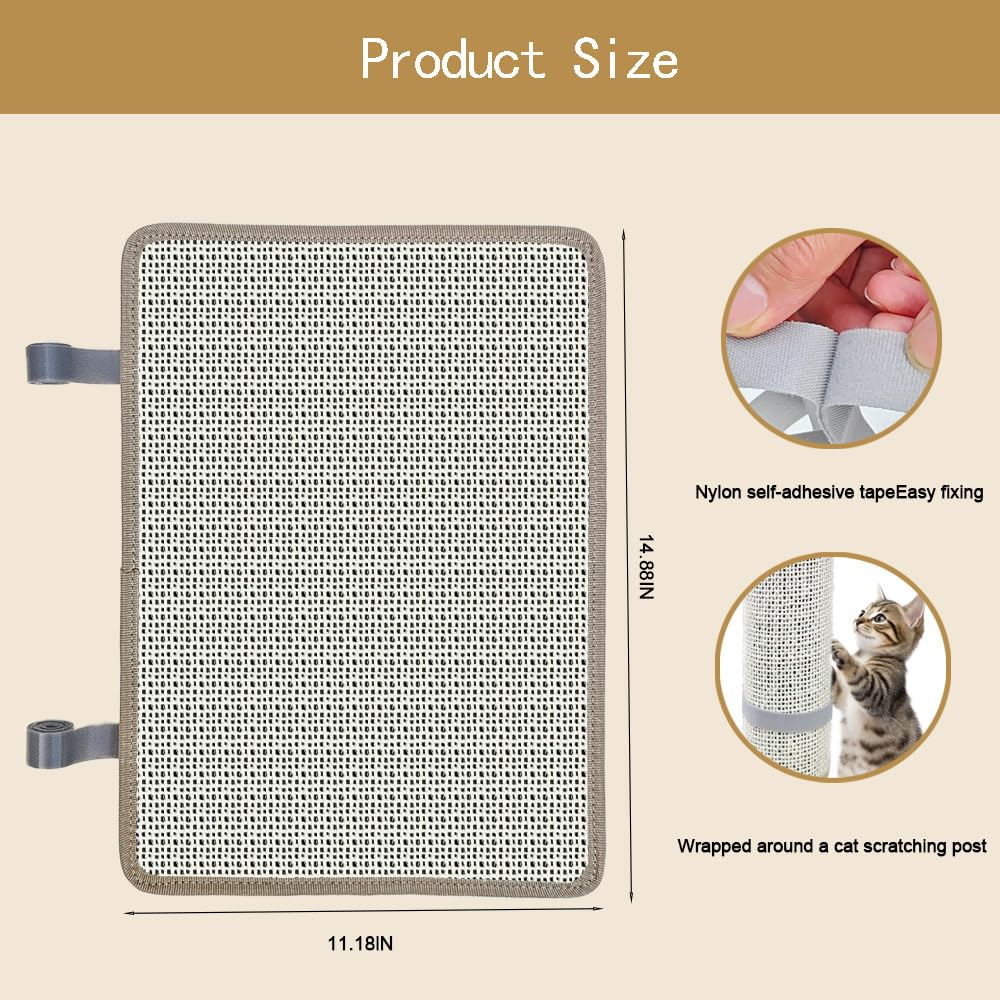 Deapher Cat Nail File Scratcher - Natural Sisal Scratching Pad with 80-Grit Aluminum Oxide, Wrap-Around Design for Cat Trees, Po