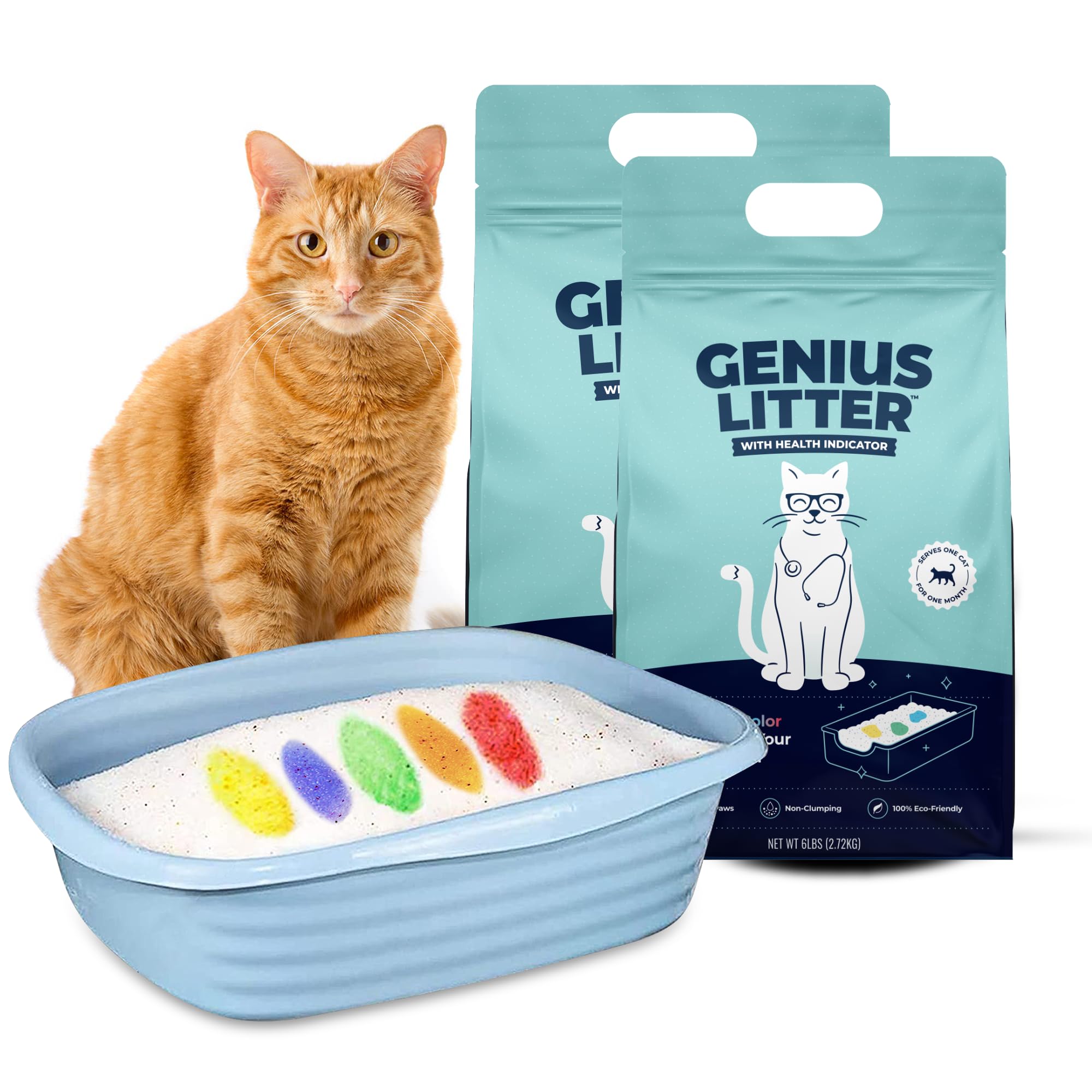 Genius Litter Health Indicating Cat Litter with Non-Clumping Lightweight Color Changing Silica Gel Crystals As Seen on Shark Tan
