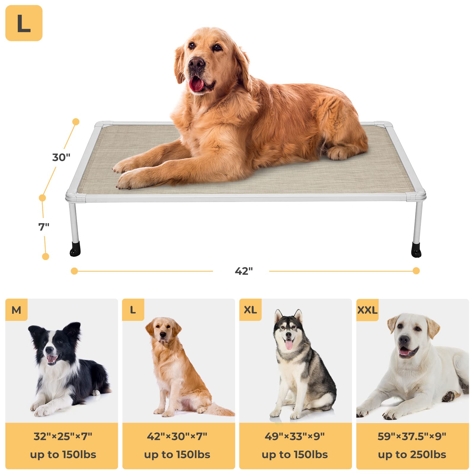 Veehoo Cooling Outdoor Elevated Dog Bed - Chewproof Raised Dog Cots Bed For Large Dogs, Washable Pet Platform With Non-Slip Feet