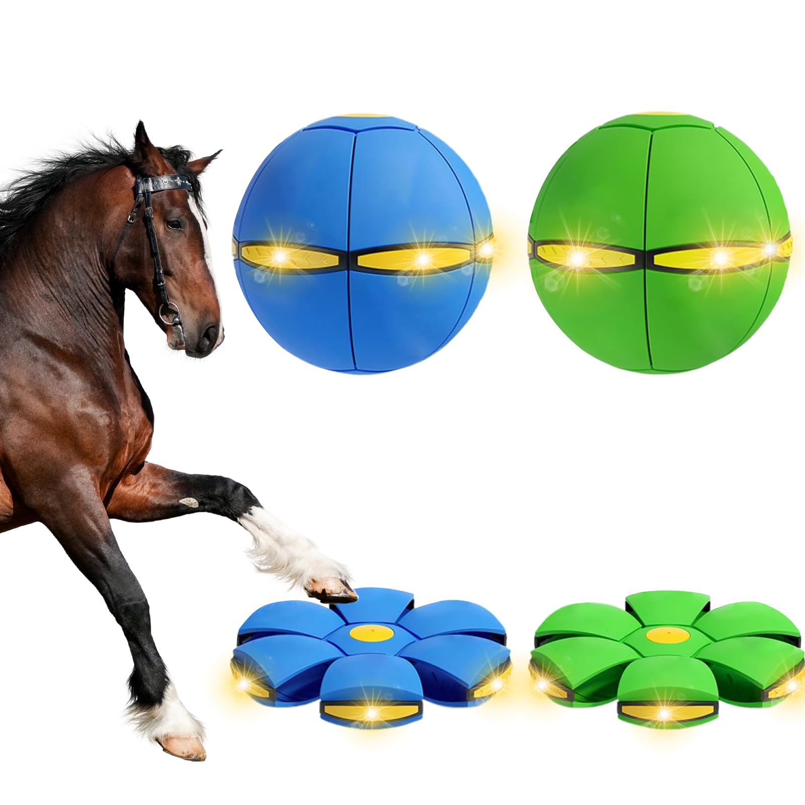 BADWALT 2PCS Horse Ball Toy for Horses with 6 Lights, Herding Disc Balls Toys for Horse, Interactive Play Exercise Training Ball