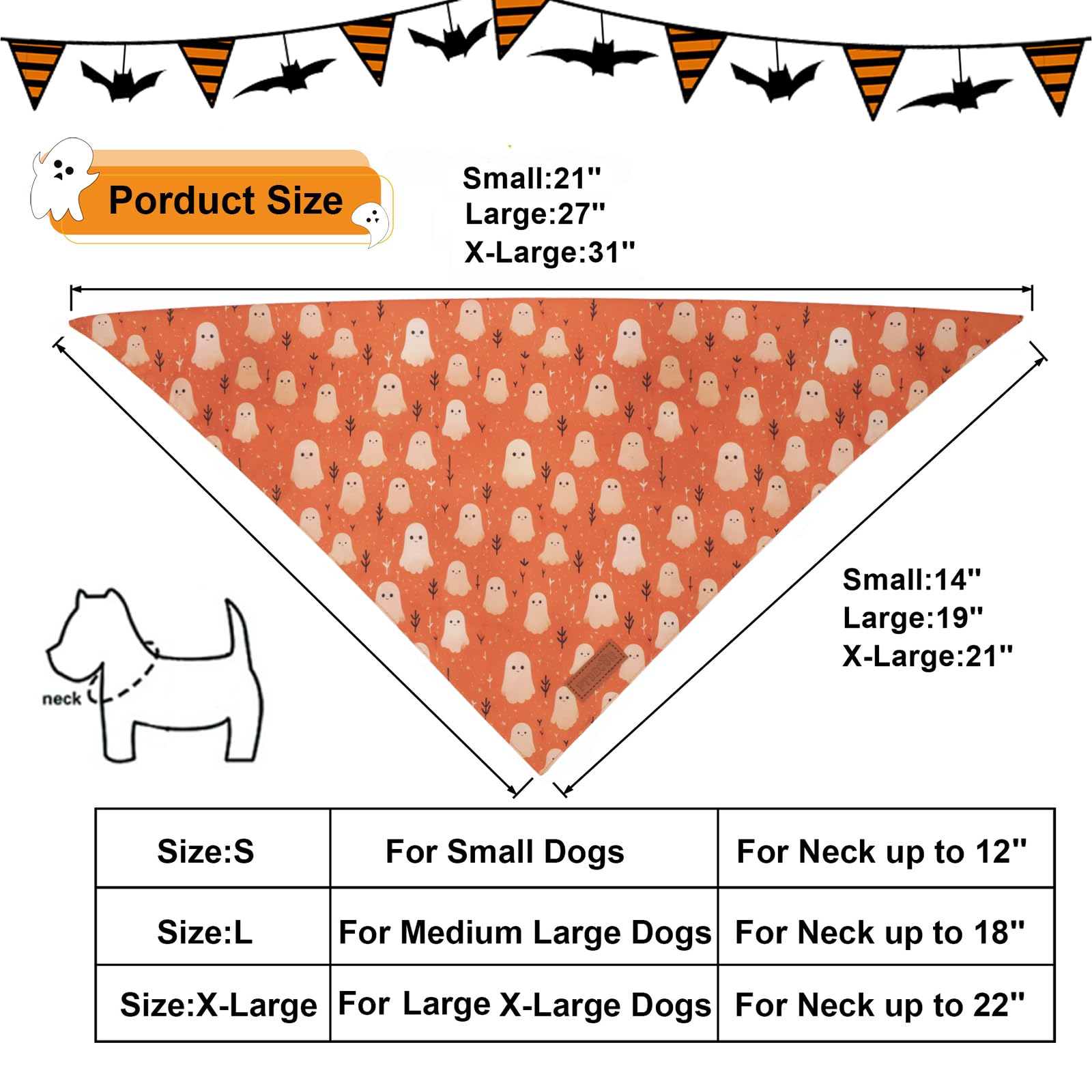 Ptdecor Halloween Dog Bandana, Ghost Pumpkin Design Reversible Holiday Dog Scarf, Triangle Halloween Bandanas For Small Dogs Pup