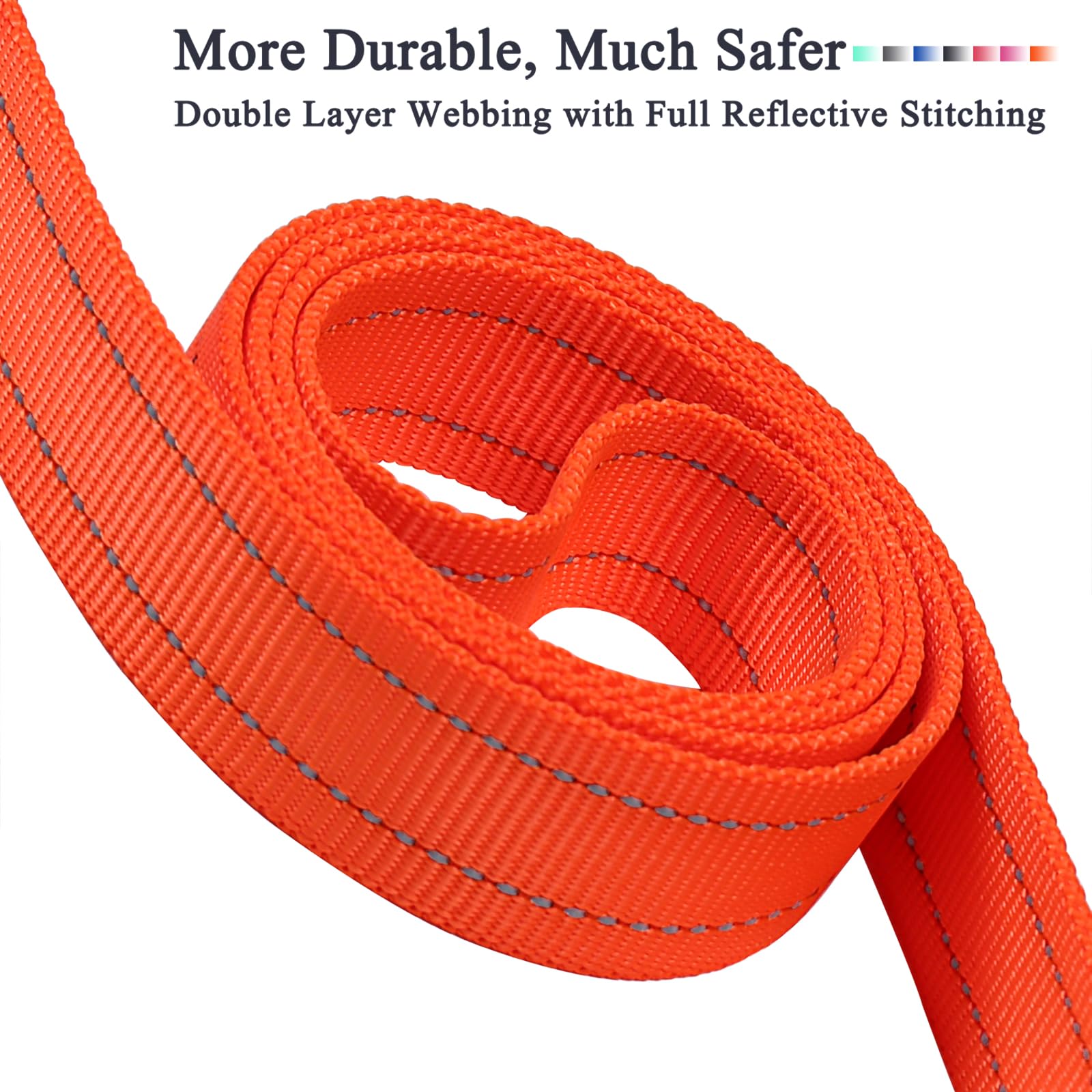 Vivaglory Dog Leash With Two Padded Handles, Heavy Duty 6Ft Reflective Nylon Traffic Leash Training Walking Lead With For Mediun Large Breed Dogs, Orange