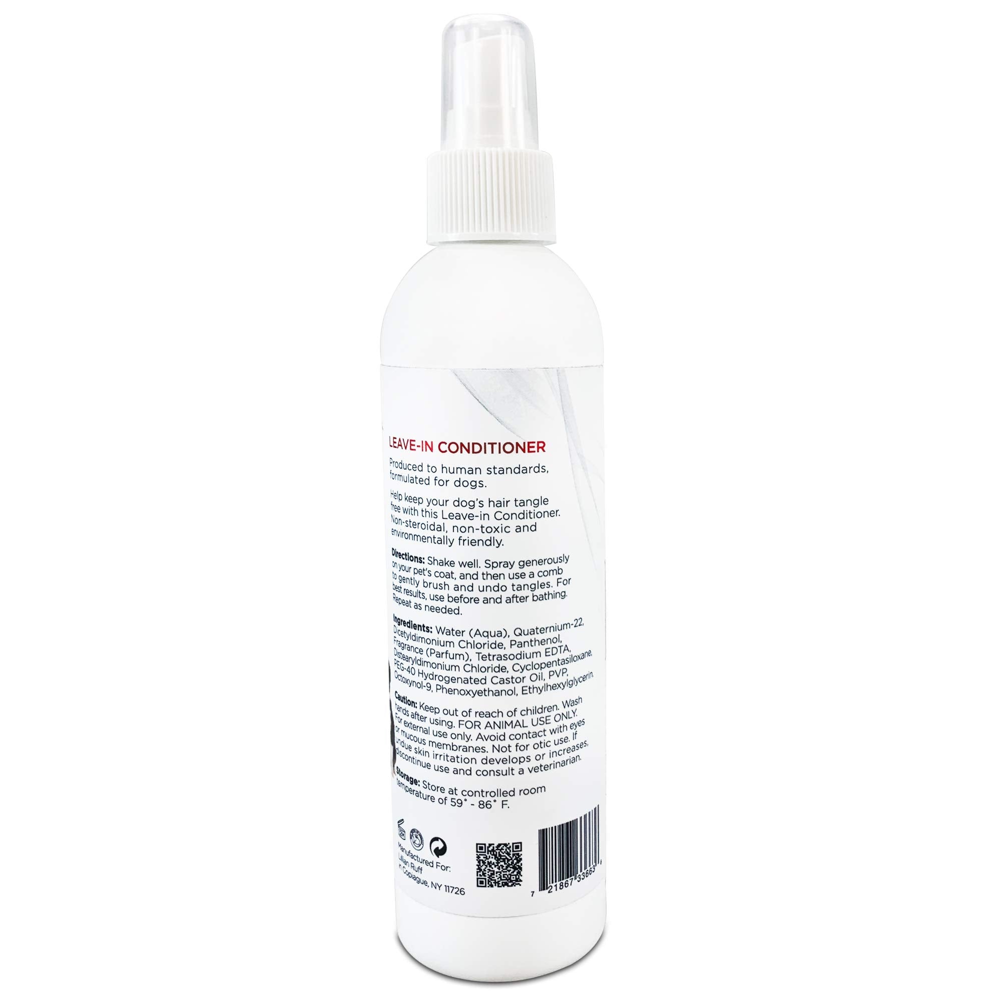 Lillian Ruff Leave-in Dog Conditioner & Detangler Spray - pH Balanced, Itch Relief, 8oz, Silky Shine for Dry Skin, No Rinse
