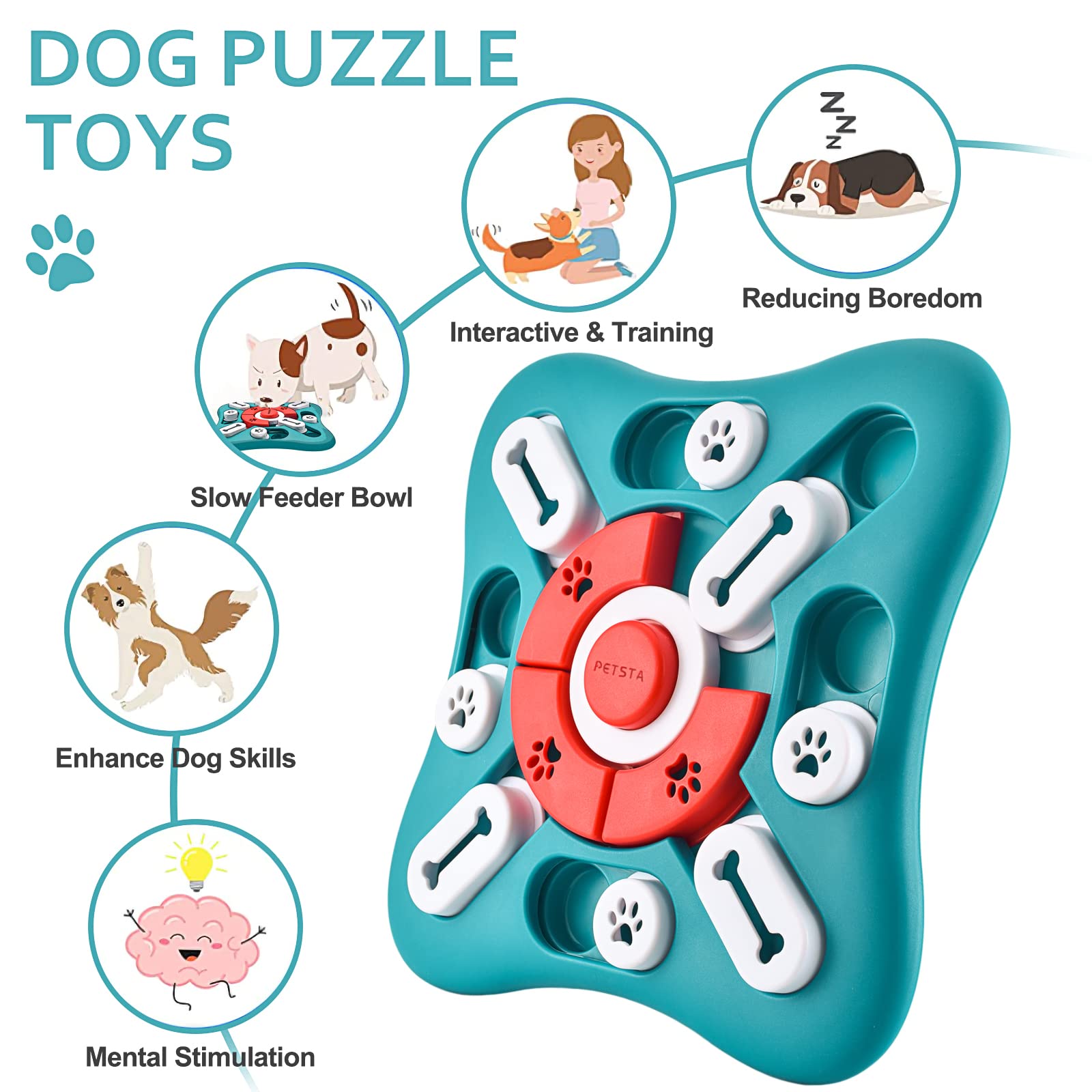 Dog Puzzle Toys, Squeaky Treat Dispensing Dog Enrichment Toys for IQ Training and Brain Stimulation, Interactive Mentally Stimul