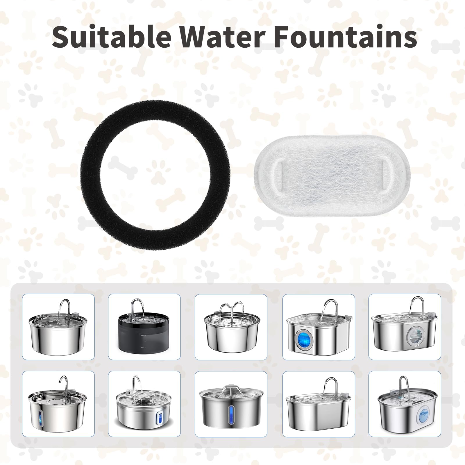 Vekonn Cat Fountain Replacement Filter For 3.2L Stainless Steel Cat Water Fountain (4+4)