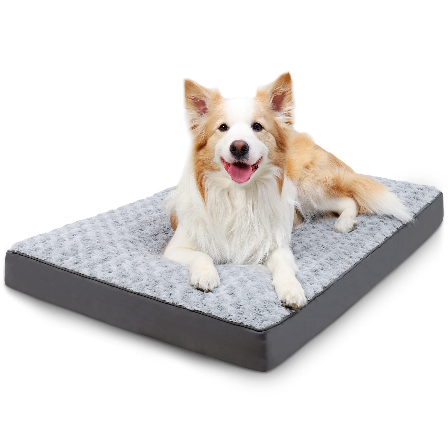 Waterproof Dog Crate Bed For Large Dogs - Rose Velvet Soft Fluffy Washable With Removable Cover & Anti-Slip Bottom, 41 X 27 Inch