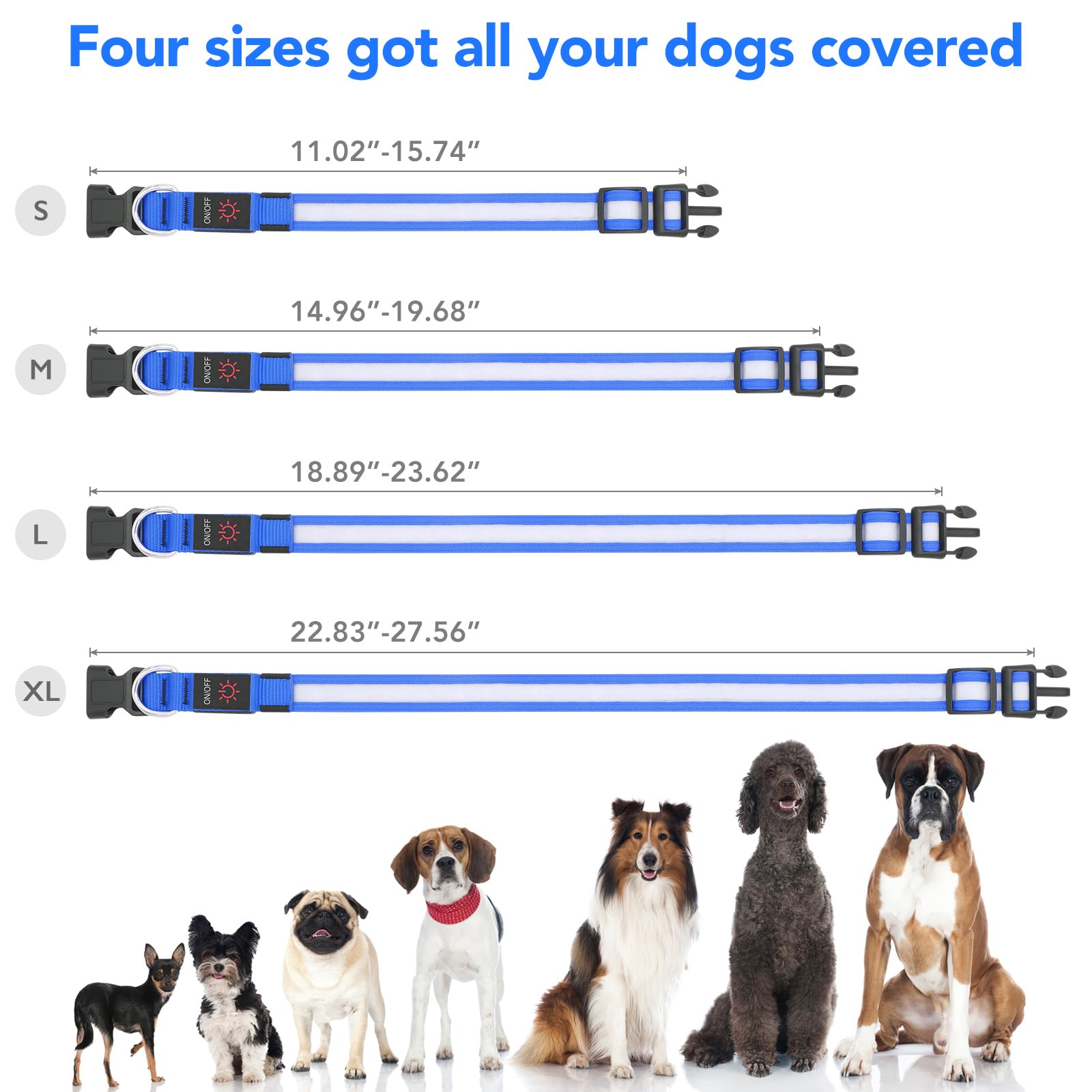 Vizpet Led Dog Collar, Light Up Dog Collar Adjustable Usb Rechargeable Super Bright Safety Light Glowing Collars For Dogs(X-Large,Blue)