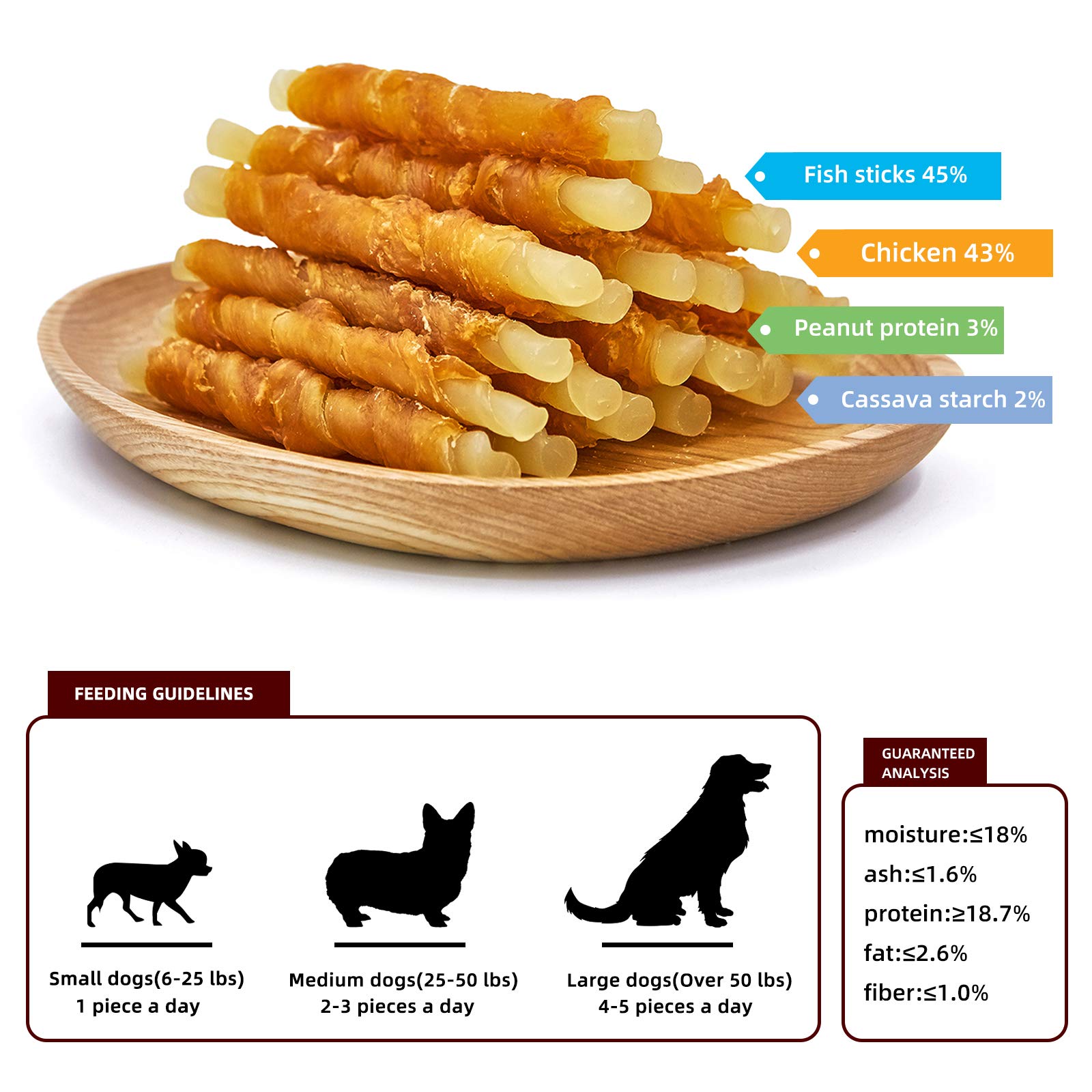 Jungle Calling Rawhide Free Treats for Dogs, Chicken Wrapped Cod Sticks Dog Treats, Soft Chewy Snacks for Training Rewards, 10.6