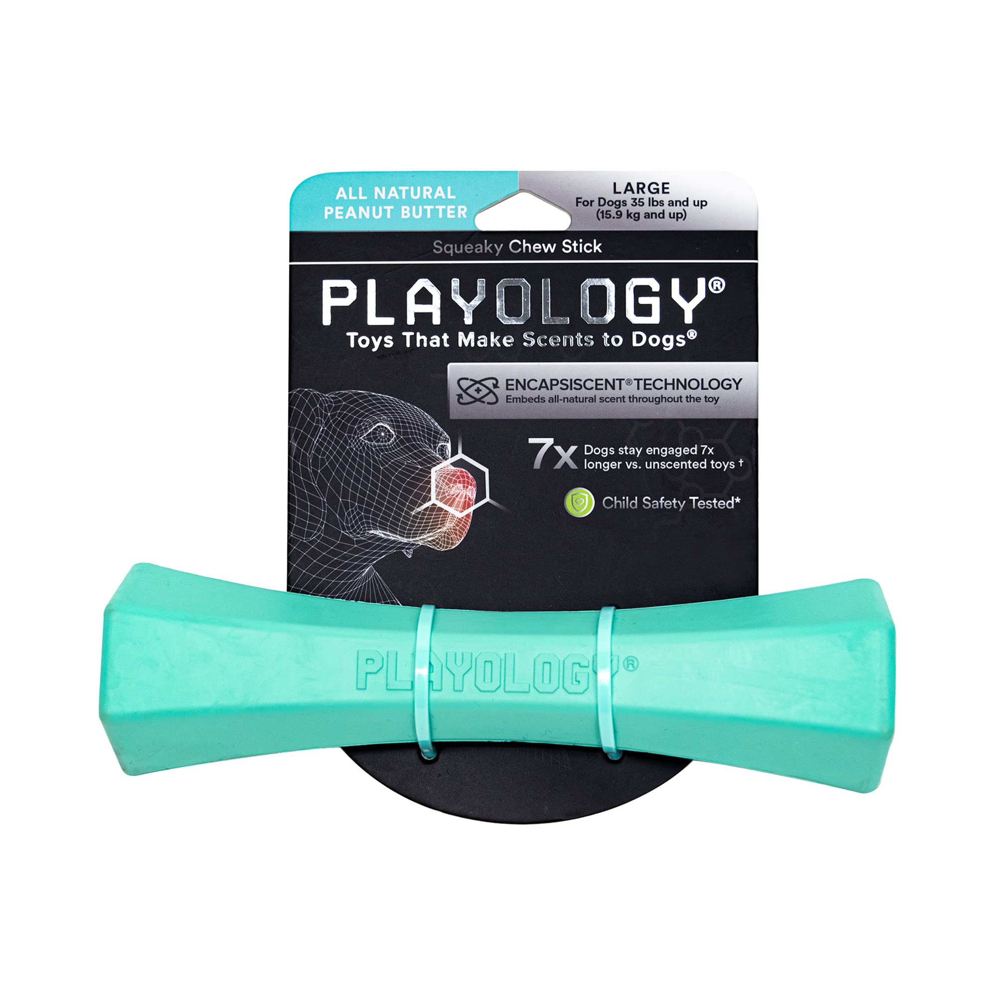 Playology Squeaky Chew Stick Dog Toy for Large Dogs - Peanut Butter Scented, Non-Toxic Rubber, Ideal for Moderate Chewers