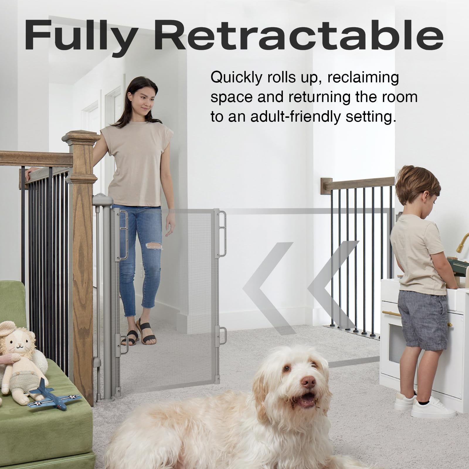Cumbor 76' Wide Retractable Mesh Baby Gates For Stairs, Long Baby Gate For Doorways, 34' Tall Extra Wide Toddler Gate For Dogs, Child Safety Gates For Room, Hallways, Doggy Gate Indoor/Outdoor(Gray)
