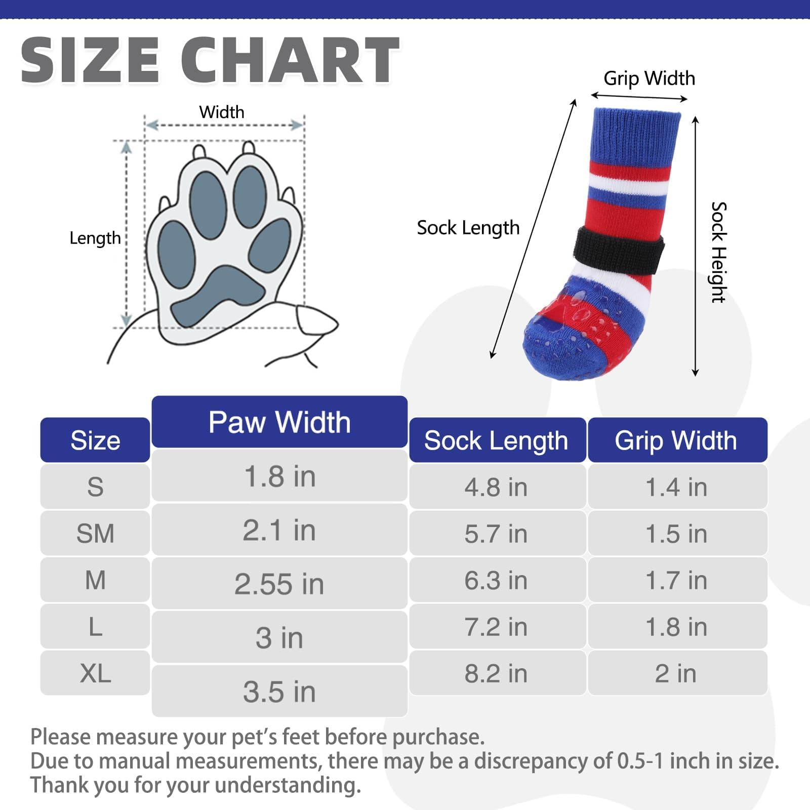 Kooltail Anti Slip Dog Socks For Hardwood Floors To Prevent Licking Paws With Grippers, 2 Pairs Paw Protector, Double Sides Stri