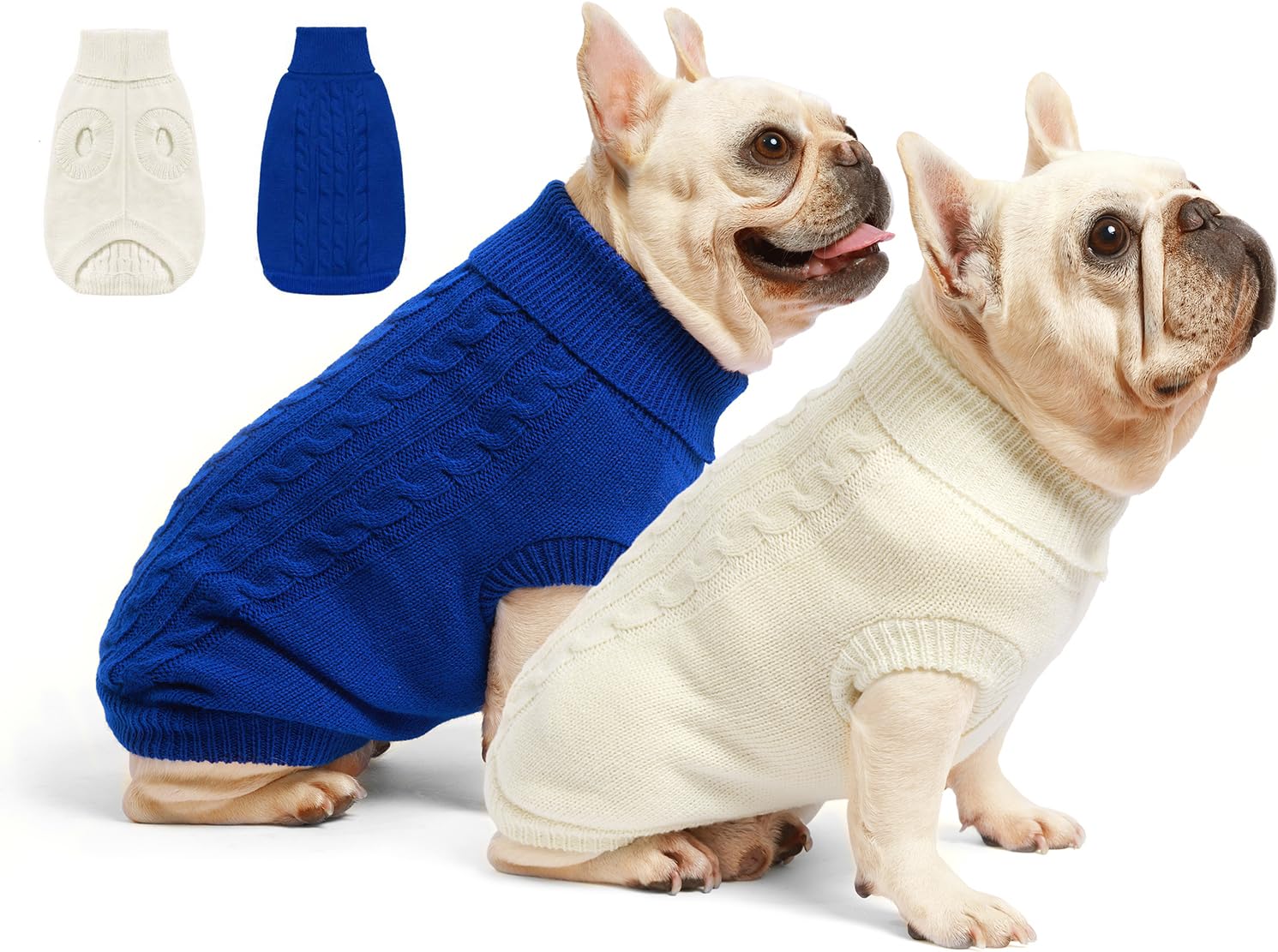 Roseelk 2 Pack Dog Sweater Large Size Dog - Extra Large Breed Warm Clothes Xlarge Dogs Sweaters, Turtleneck Pullover Design For Boy Girl Pet, Labrador Retriever Rottweilers Pitbulls (3Xl, Blue, White)
