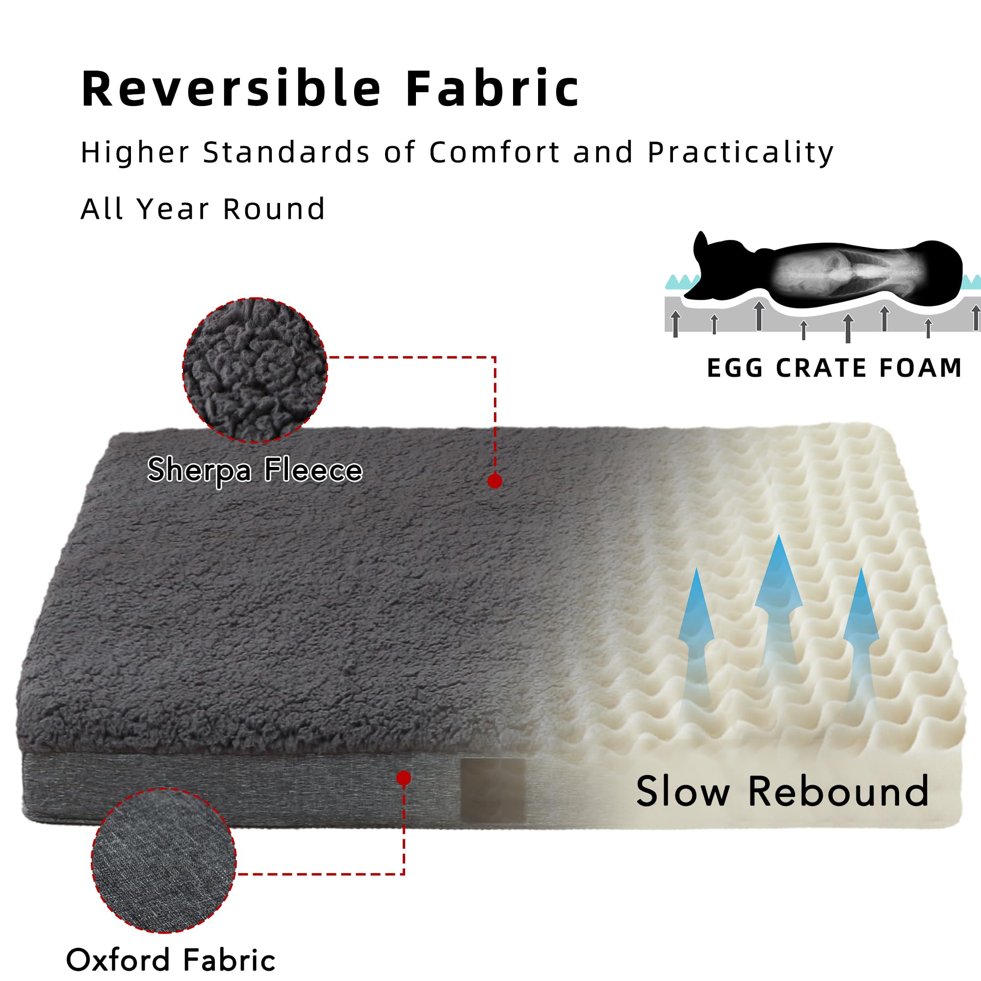 Daysu Dog Bed For Small Dogs, Orthopedic Dog Beds With Removable Washable Cover, Small Egg Crate Foam Pet Bed Mat, Dark Grey, Su