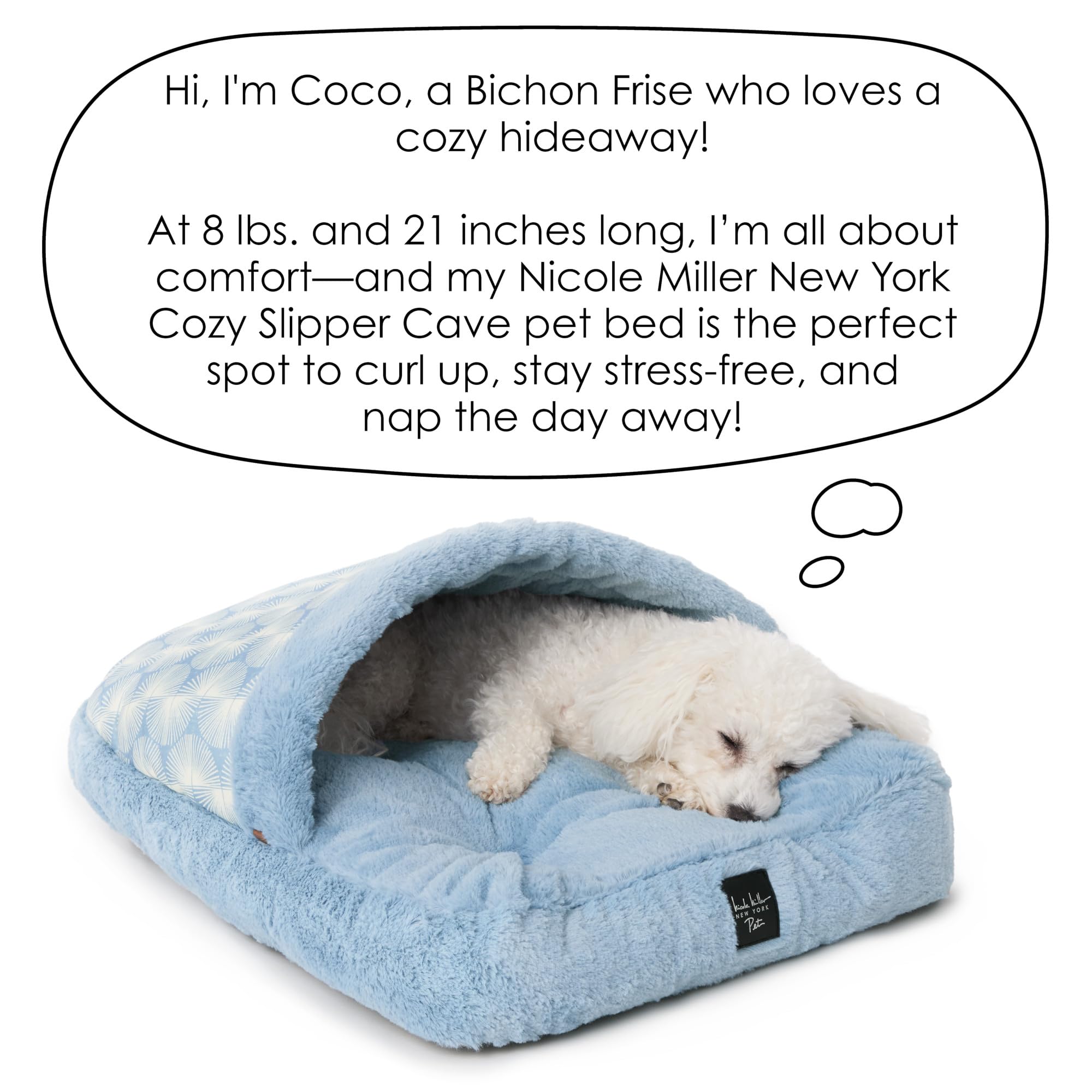 Nicole Miller New York Cozy Pet Bed, Denim Blue, Small 22"x17"x11", Non-Slip, Machine Washable, 100% Polyester