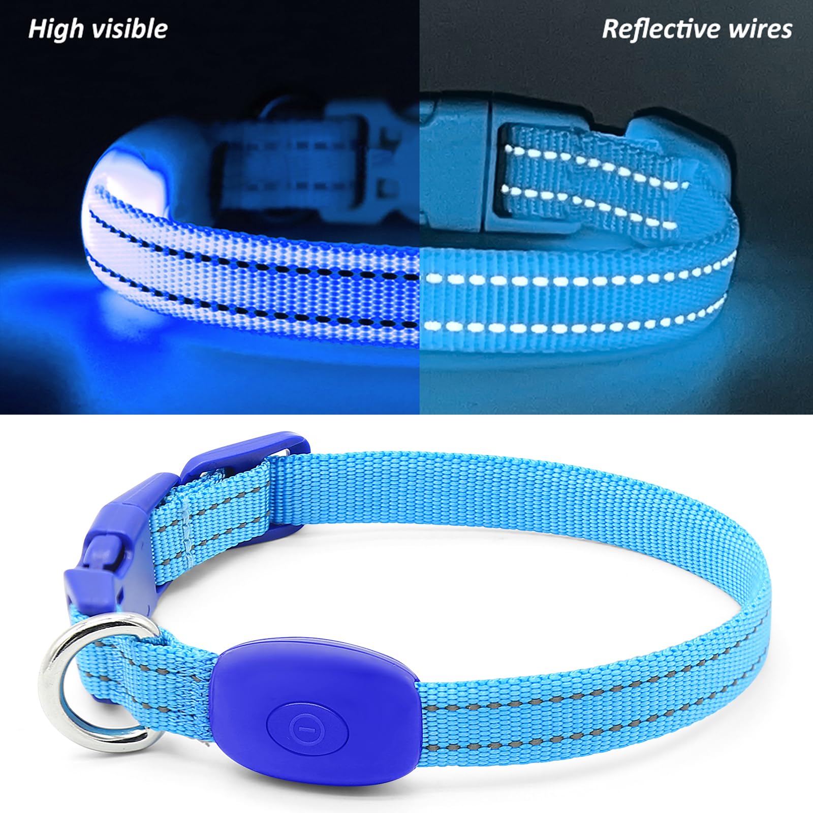 Illumifun Led Collar For Small Dog, Usb Rechargeable Dog Safety Collar Light, Adjustable Nylon Webbing Light Up Collar For Your Pups (Blue, X-Small)