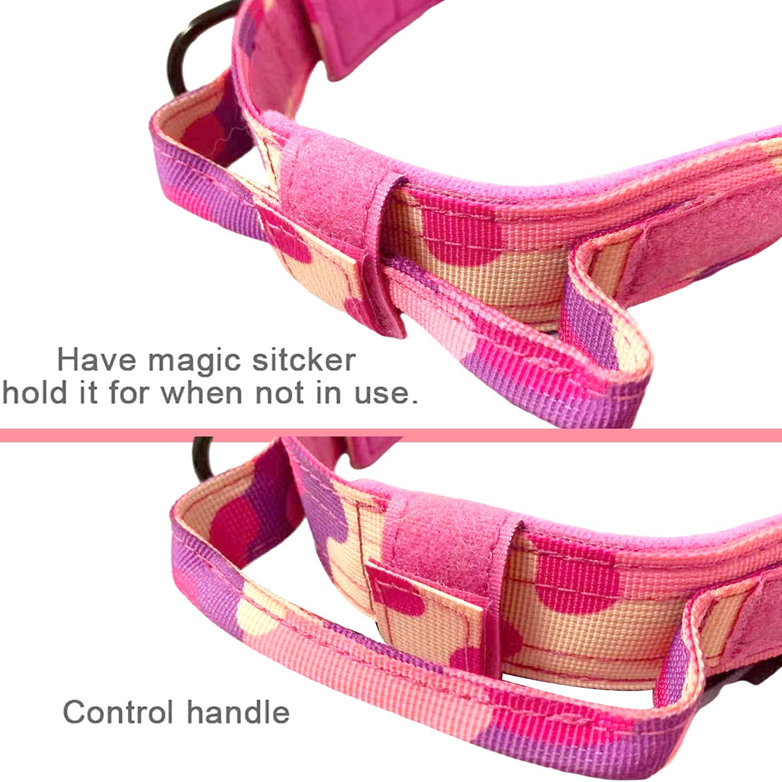 Tactical Dog Collar Military Dog Collar Adjustable Nylon Dog Collar Heavy Duty Metal Buckle With Handle For Dog Training (Pink Camo,Xl)