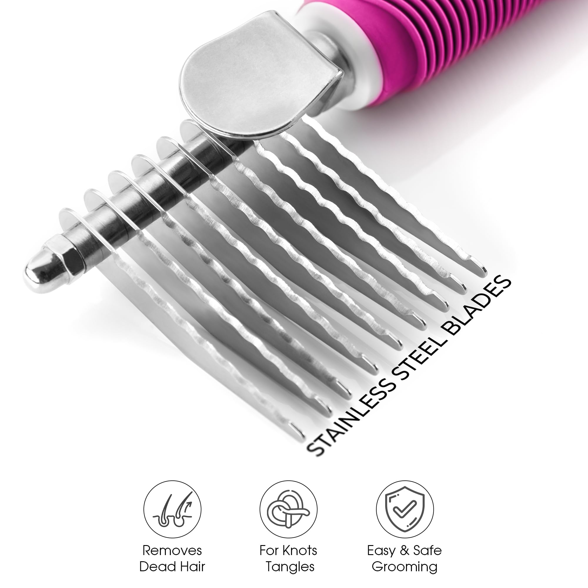 POODLIE Poodle Pet Dematting Comb - Pink Rubber Brush with 2.5" Steel Blades for Dogs & Cats