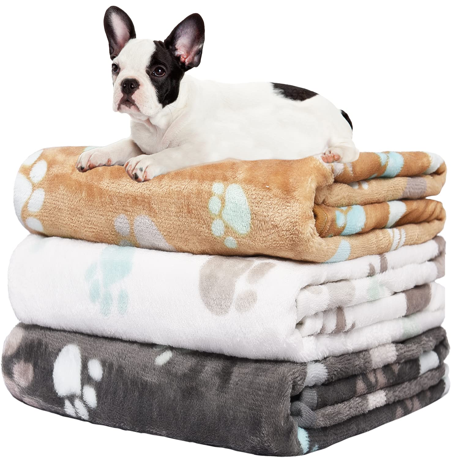 Rezutan Upgraded Dog Blankets For Medium Dogs, 3 Pack Dog Cat Blankets Washable, Soft Pet Mat Throw Cover For Kennel Crate Bed, Cute Paw Pattern, Dog Blanket, Pet Blanket 30'X20'