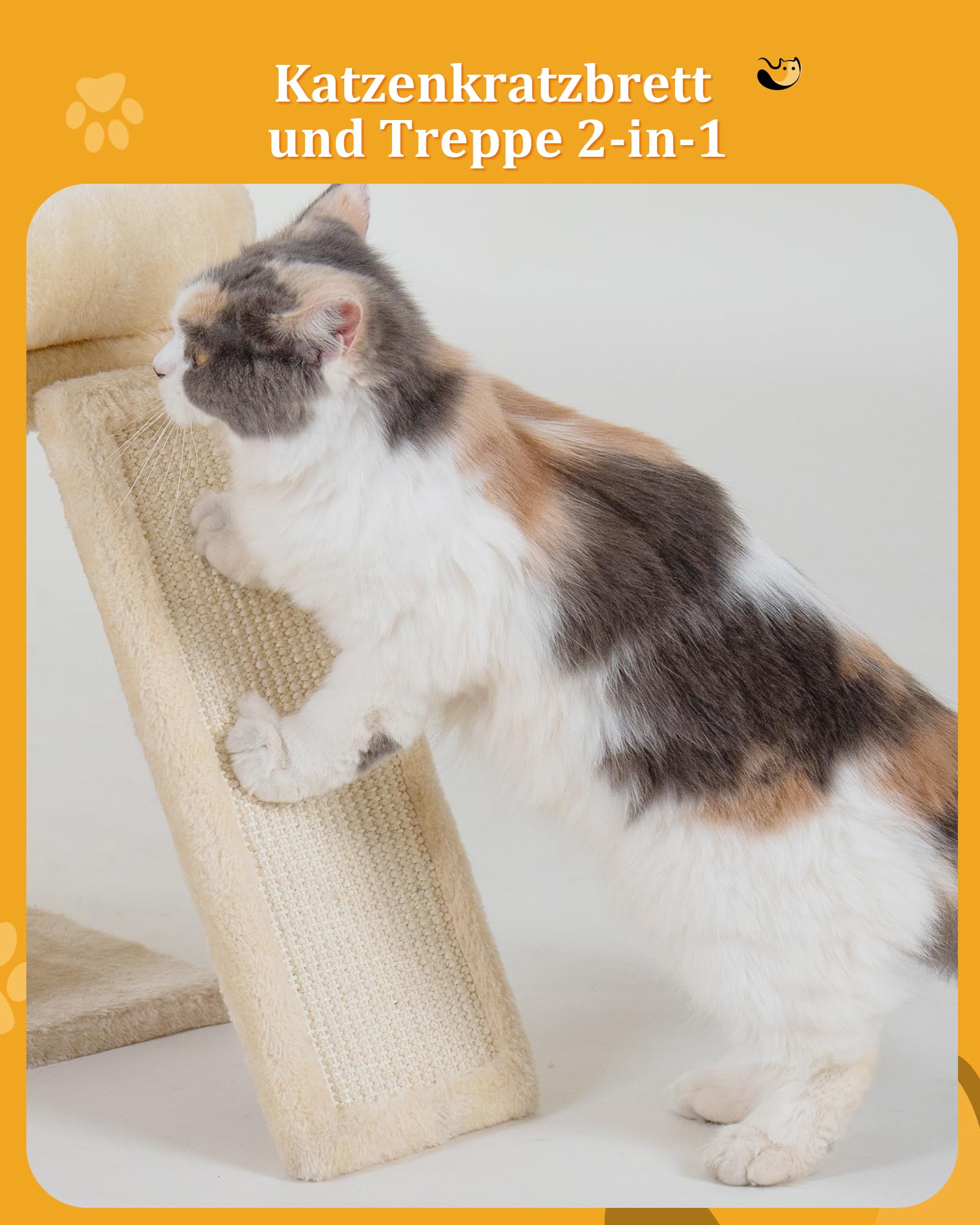 Aechonow Cat Tree Tower 14in with Large Perch & Scratching Post for Adult Cats, Beige, Model CTT00123A109