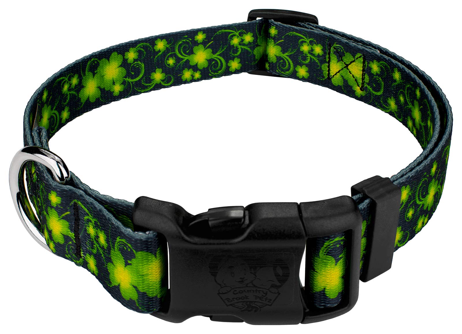 Country Brook Petz - Deluxe Clovers In The Wind Dog Collar - Irish Pride Collection Featuring Lucky Designs (1 Inch, Large)