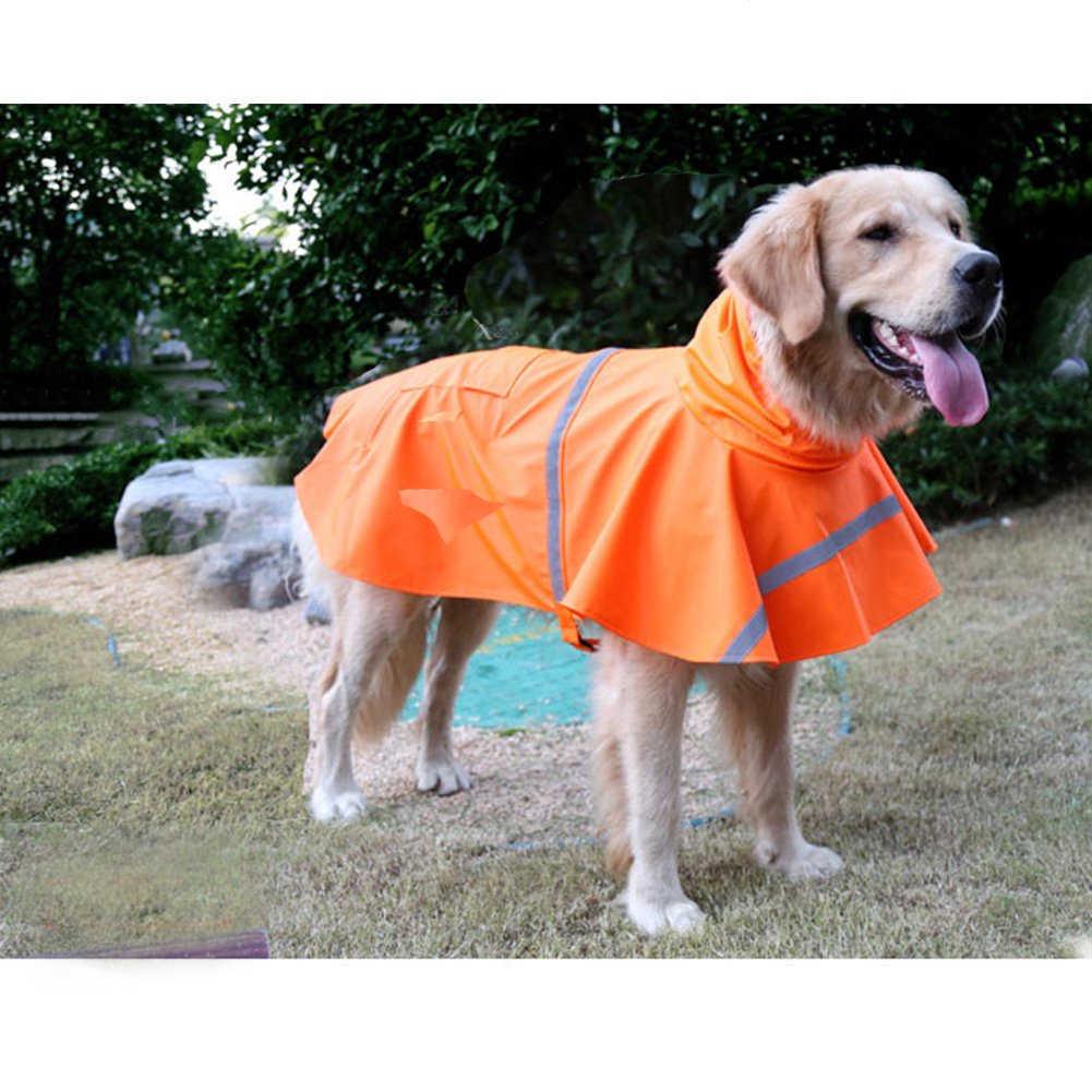 NACOCO Large Dog Raincoat - Waterproof Lightweight Jacket, Medium, Orange, Model DOGRAINCOAT-M-ORANGE, Reflective Strips