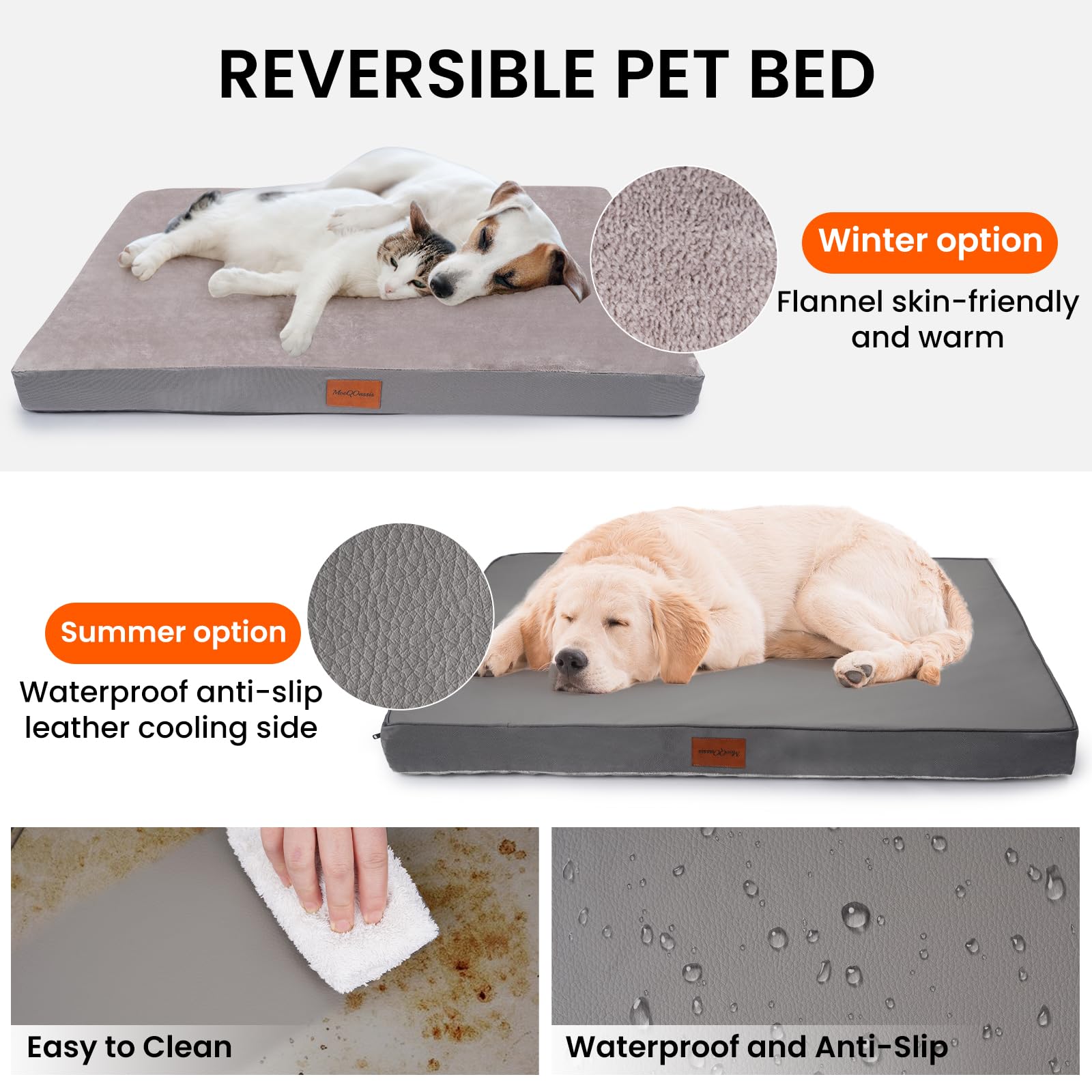 Waterproof Dog Bed For Large And Medium-Sized Dogs, Orthopedic Washable Crate Pad 35 Inch, Egg Crate Foam Pet Bed Mat With Remov