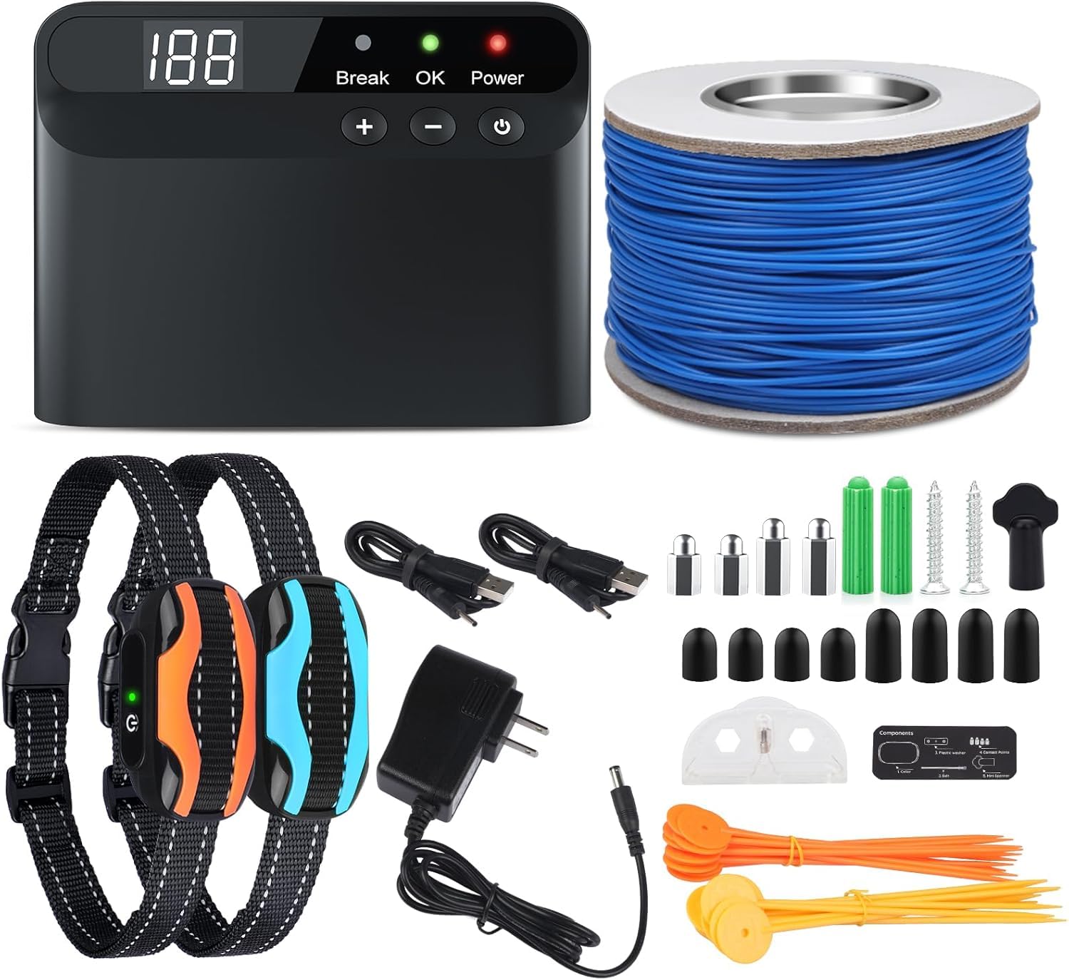 PcEoTllar Electric Fence for Dogs, Rechargeable Dog Electric Fence, Underground Dog Fence System, 2 Waterproof Collar Receiver, 