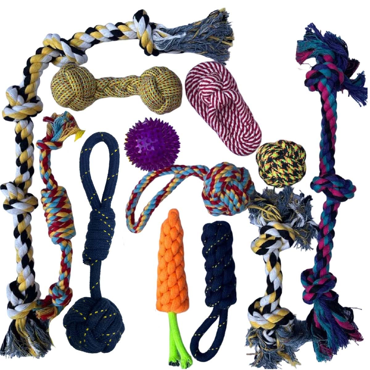 WAGGY TAILS Dog & Puppy Mega Toy Set  Pack of 12, Chew, Rope, Teething, Washable Cotton Tug Toys for Small to Medium Dogs