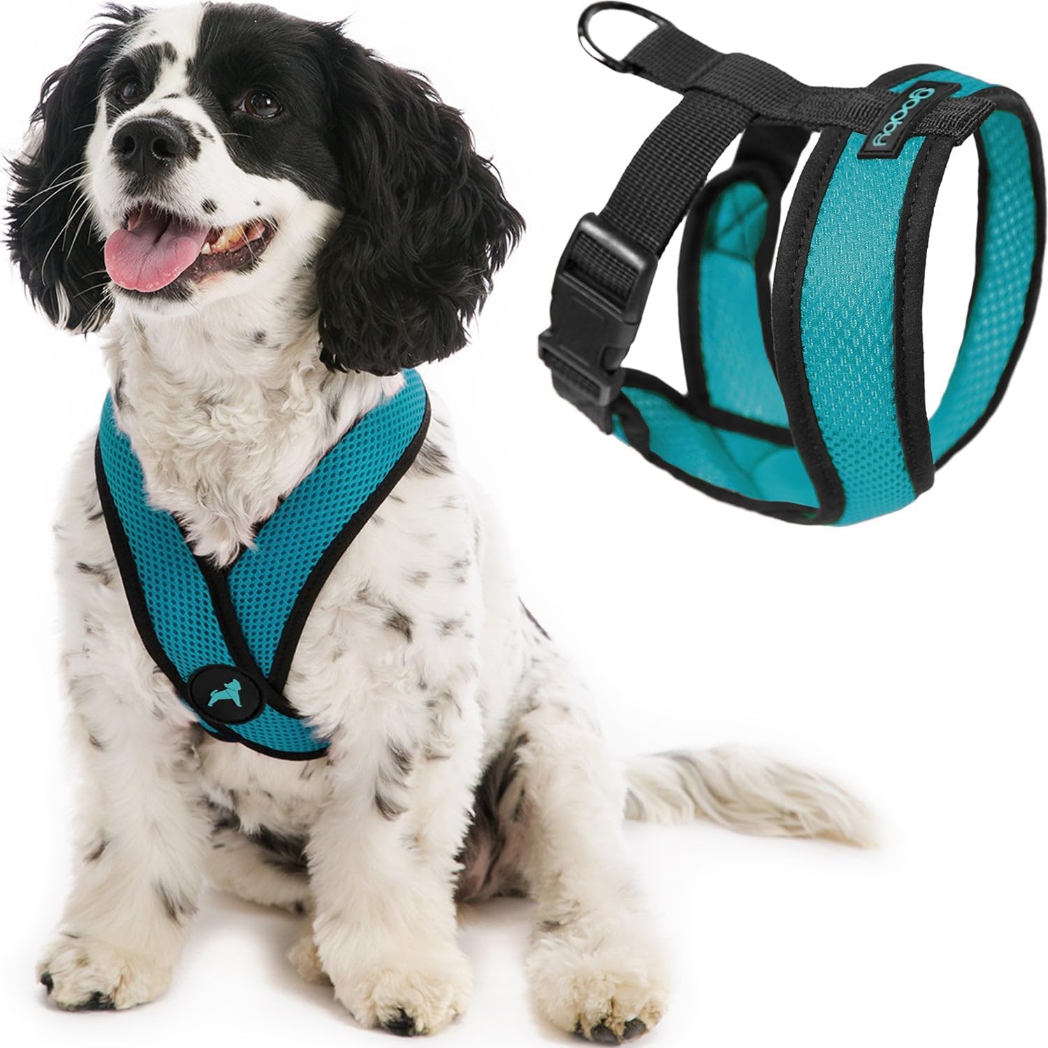 Gooby Comfort X Head In Harness - Turquoise, Small - No Pull Dog Harness, Patented Choke-Free X Frame - On The Go Dog Harness Fo