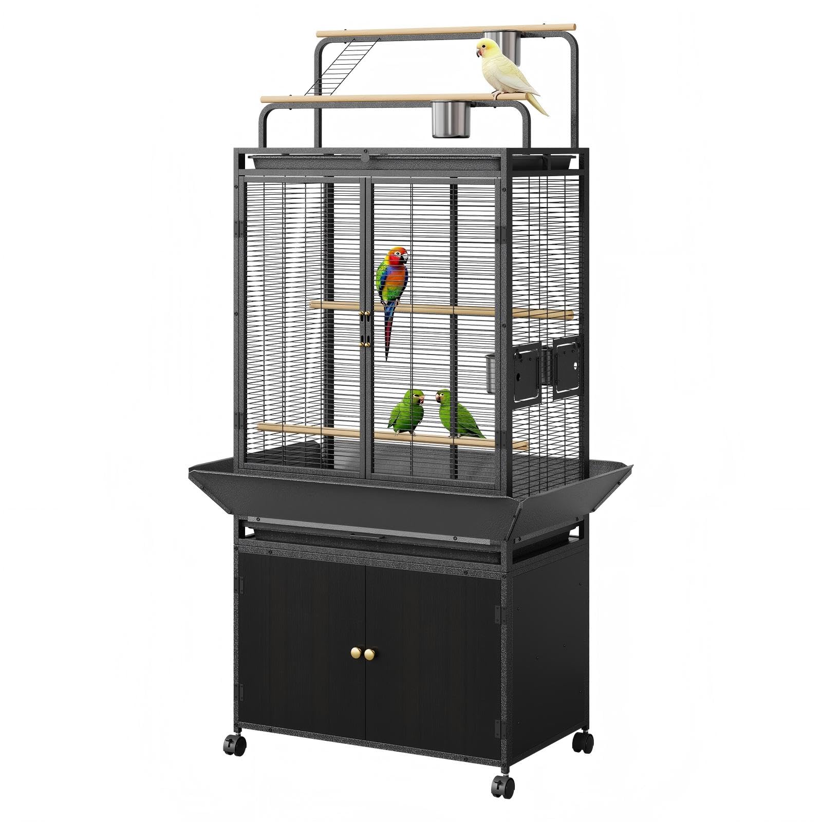 GarveeLife Large Bird Cage, Parakeet Cage with Play Top & Storage Cabinet, Indoor Outdoor Birdcage for Parrot, Cockatiel, Macaw 