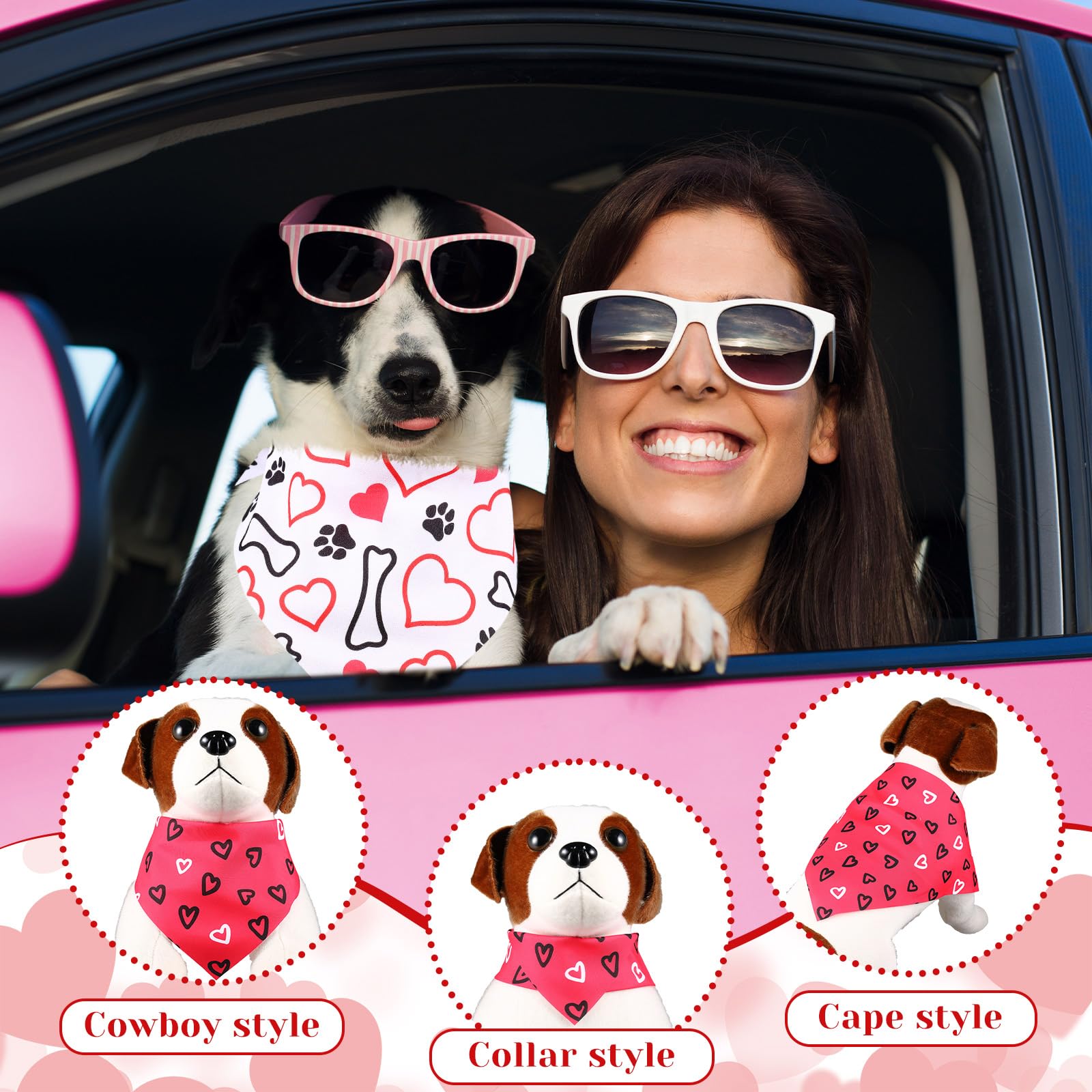 Reginary 108 Pcs Valentine'S Day Dog Bandanas Bulk Dog Neck Ties Set Adjustable Washable Pet Triangle Red Pink Heart Medium Smal