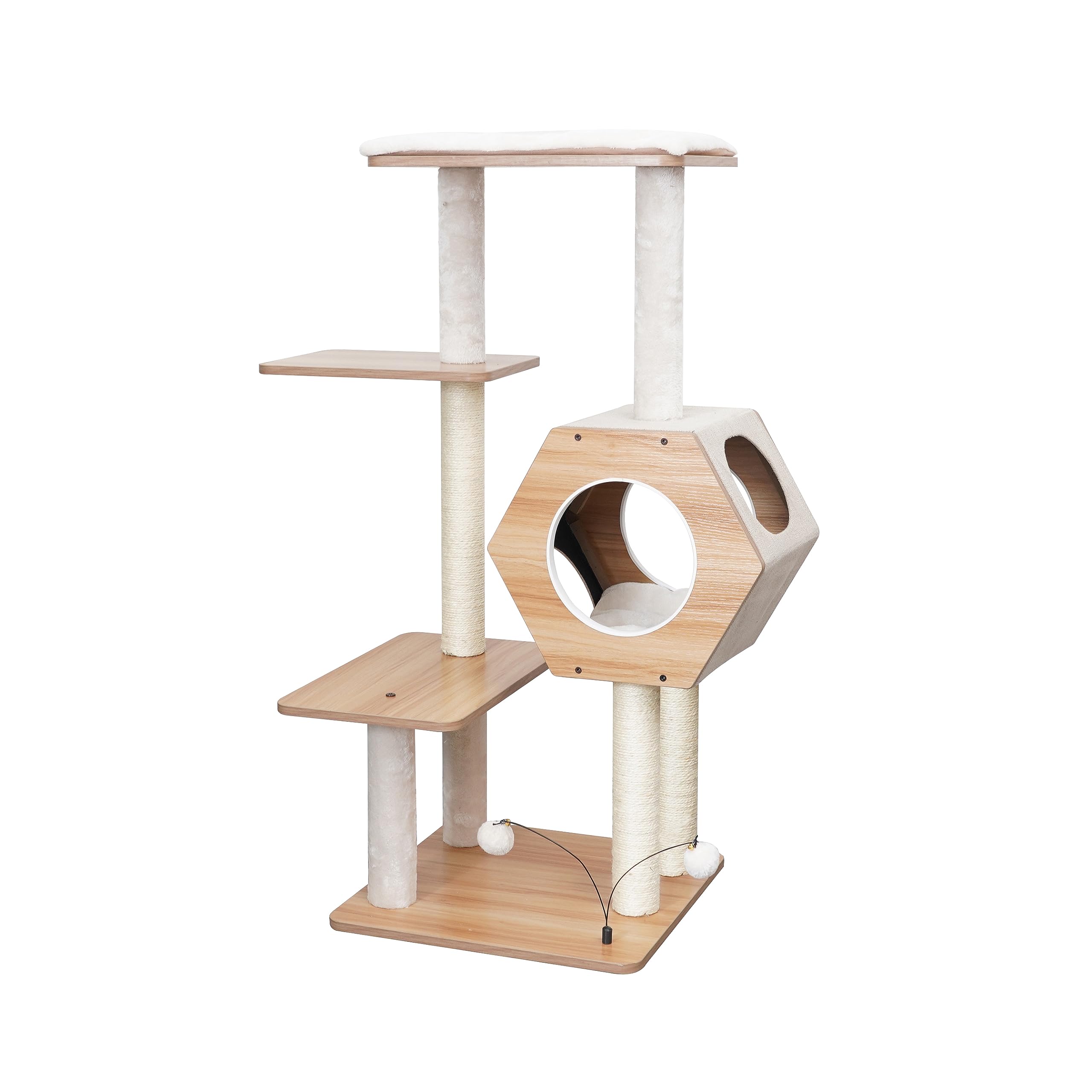 Petpals Wagon Style-Minimalist Design, Wooden, Medium Cat Tree (Beige)