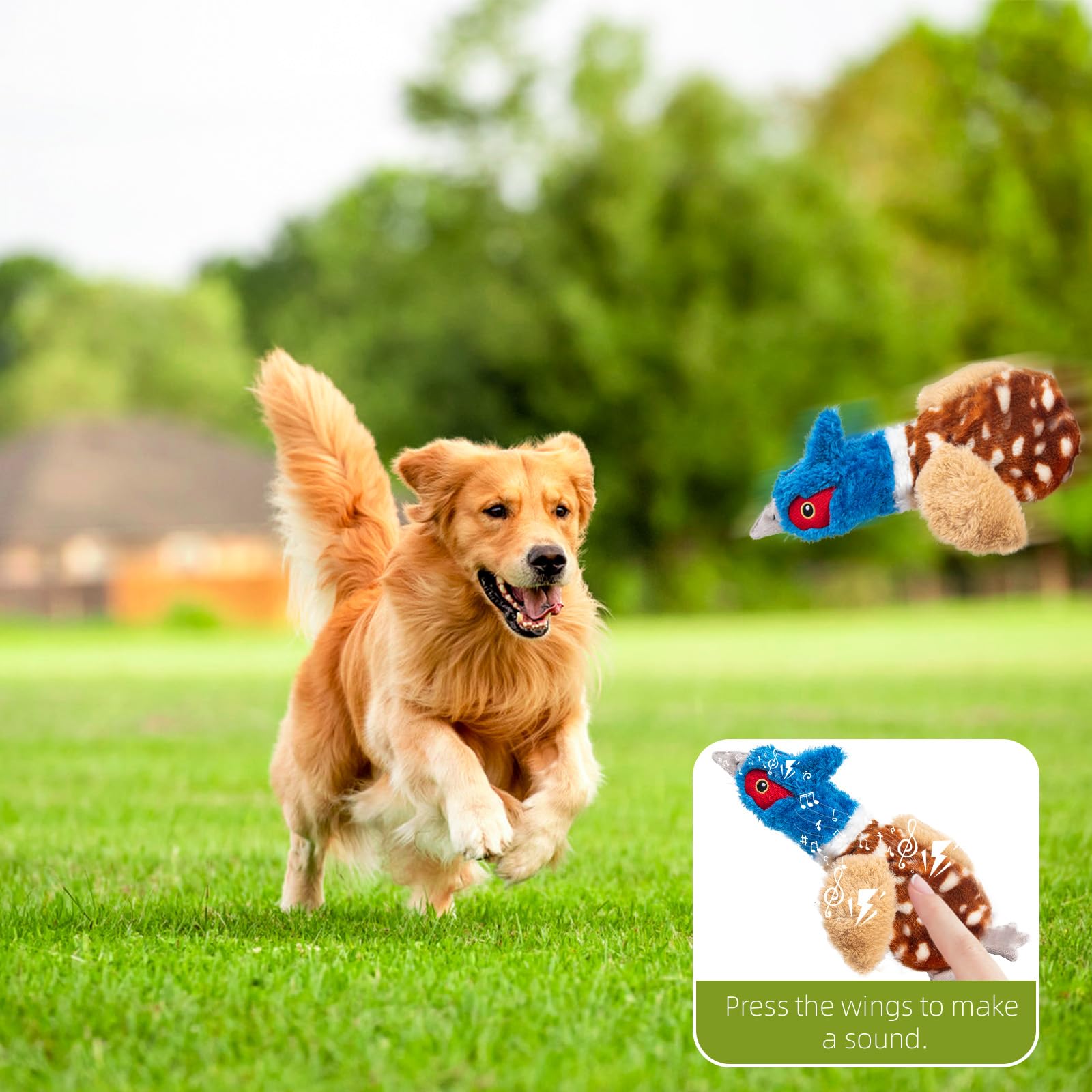 Calibonbon Pheasant Dog Squeaky Toy - Chew Proof Plush for Aggressive Chewers, 4 Squeakers, Blue & Brown, Model YPK