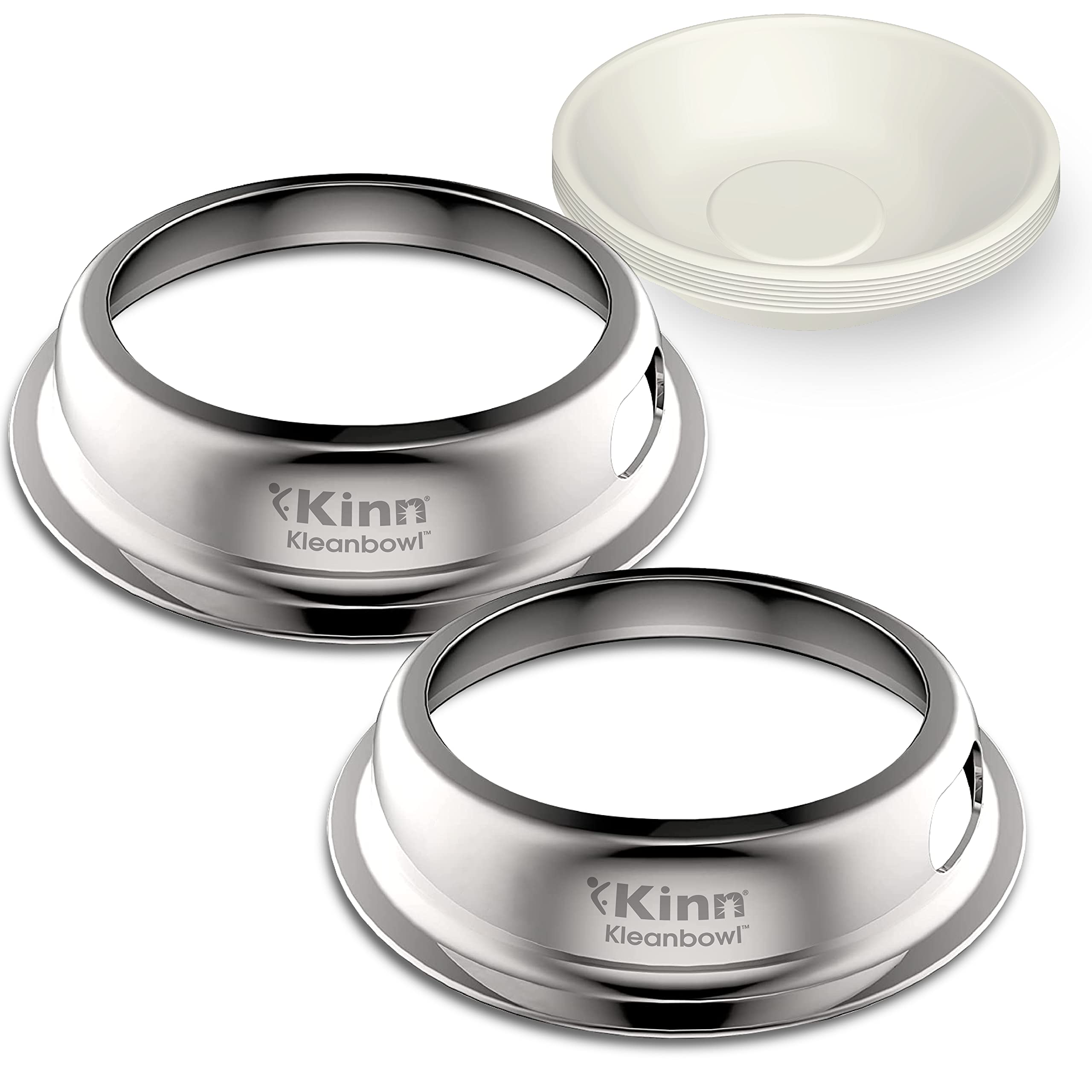 Kinn Kleanbowl Pet Bowl Stainless Steel Frame with Compostable Refills, 24 oz (Pack of 2) - Spill-Proof Stable Disposable Pet Bo