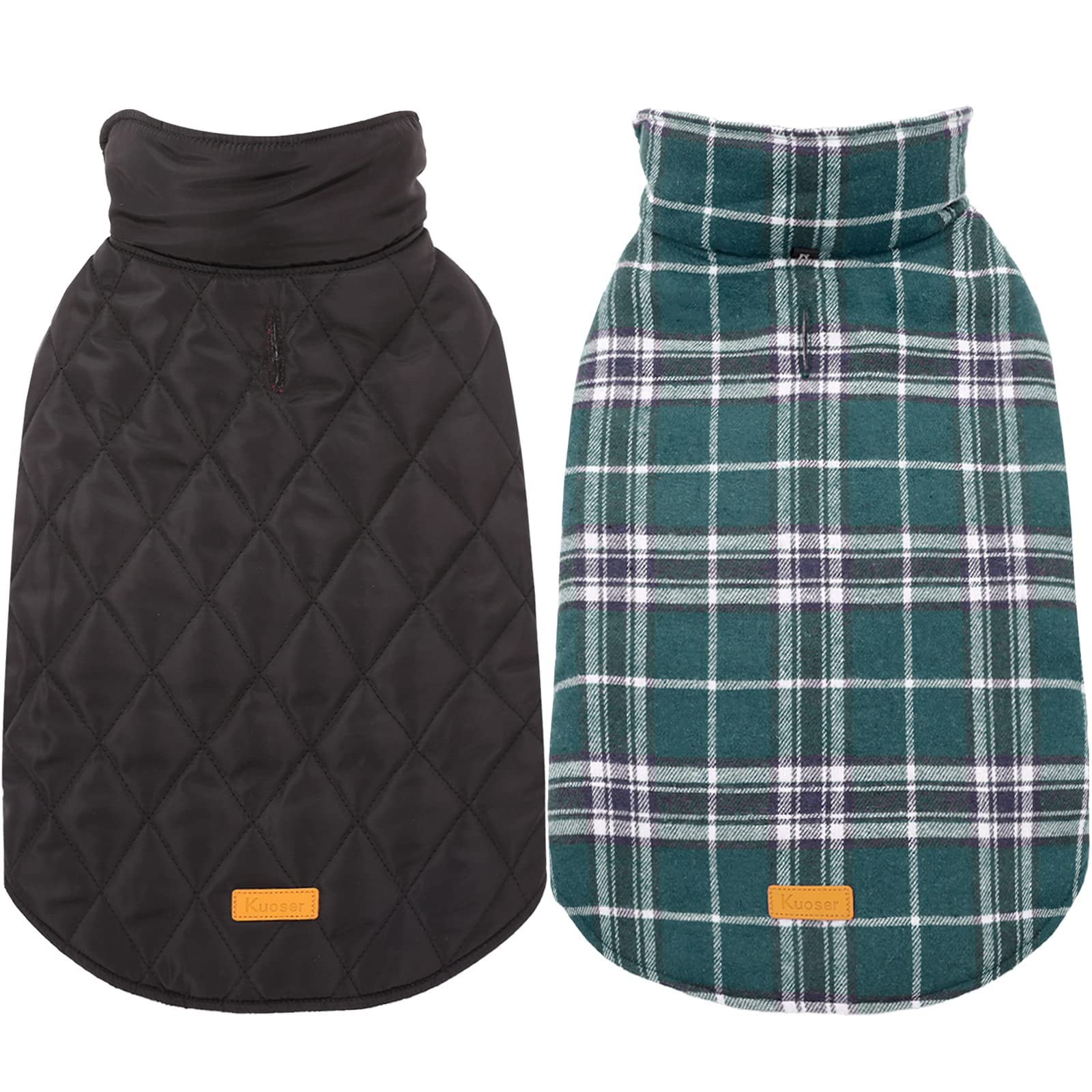 Kuoser Warm Dog Coat, Reversible Dog Jacket Waterproof Dog Winter Coat British Style Plaid Dog Clothes Pet Dog Cold Weather Coats Cozy Snow Jacket Vest For Small Medium Large Dogs Green M