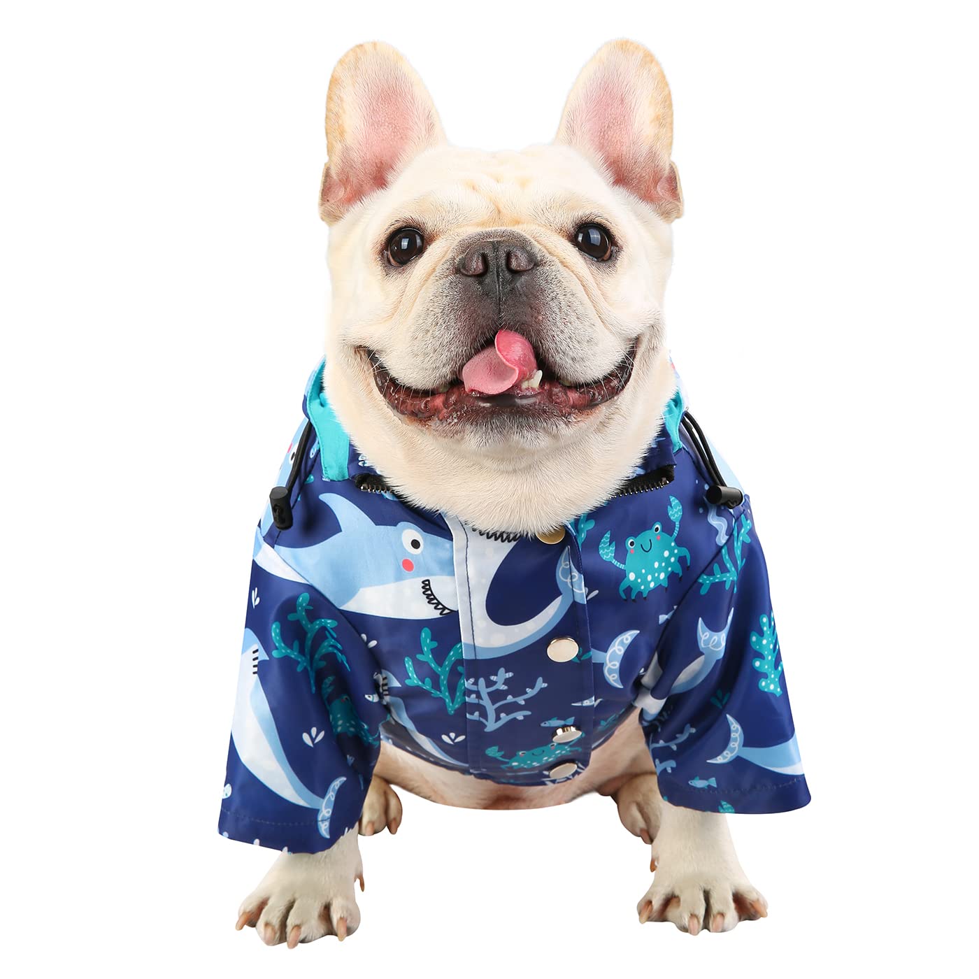Hde Dog Raincoat Double Layer Zip Rain Jacket With Hood For Small To Large Dogs Sharks - M
