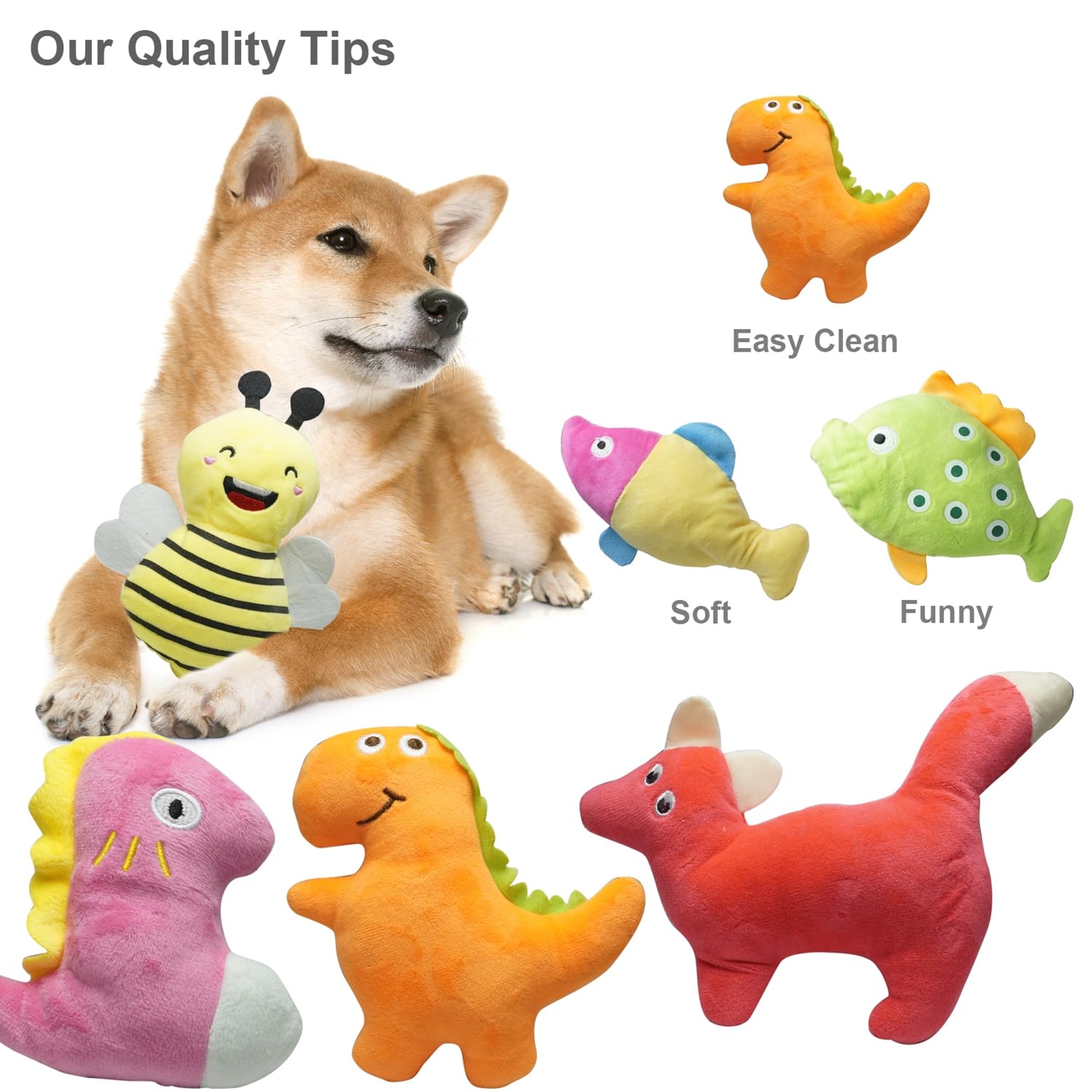 Szkokuho Cute Animal Designs Soft Dog Squeaky Toys (Pack Of 20) For Small Medium Dogs
