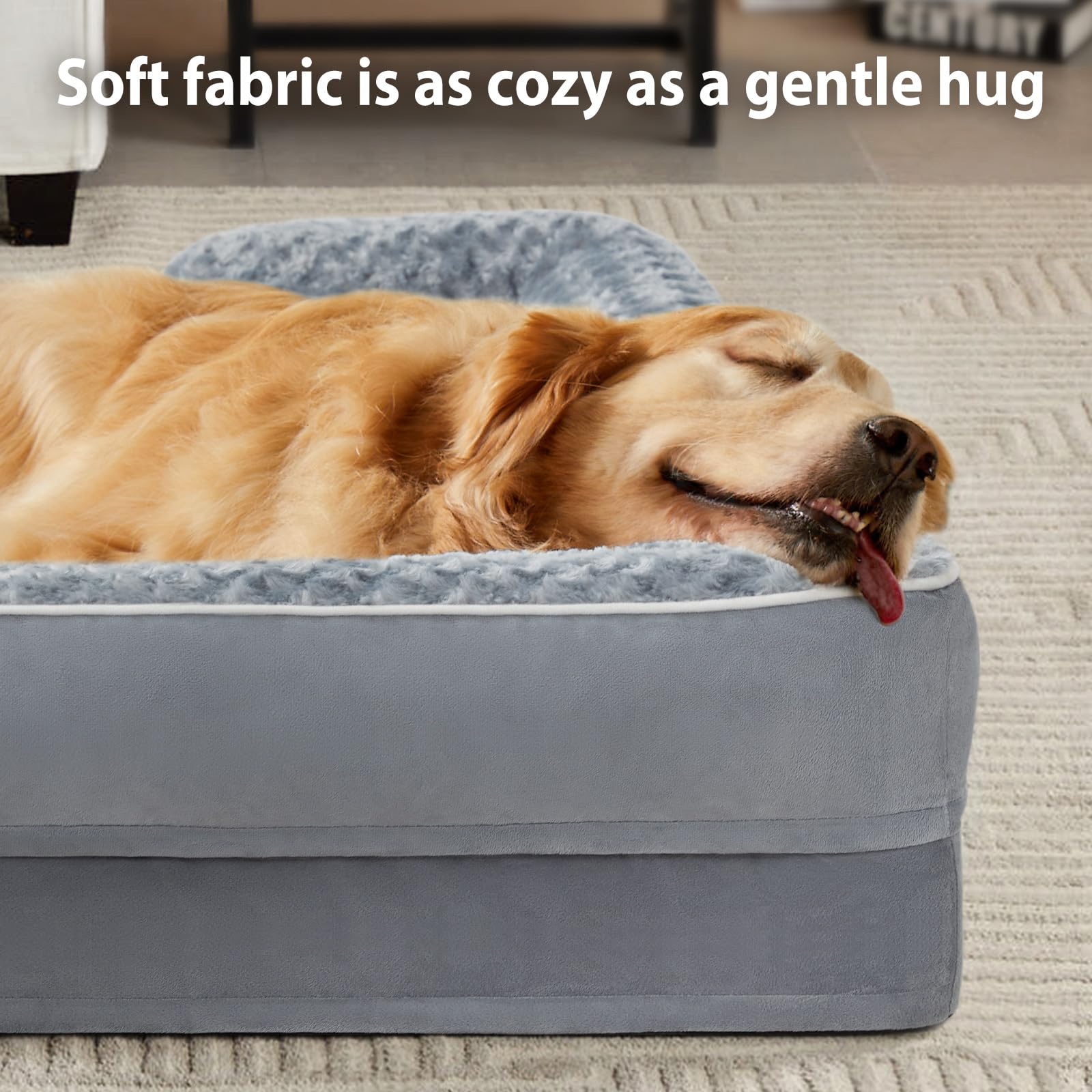 WNPETHOME Large Dog Bed - Washable Velvet Orthopedic Sofa Bed, Waterproof, Non-Skid, Grey, M(28*23*6.5) Inch