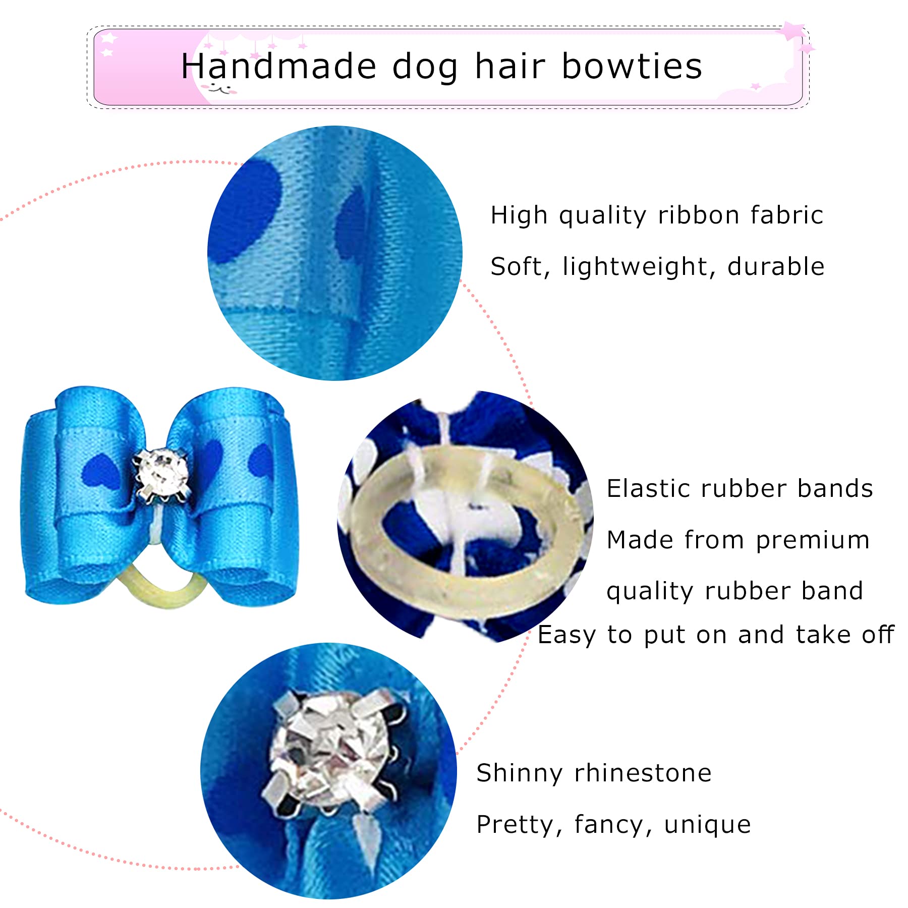 JpGdn 50pcs /25Pair Small Dog Hair Bows with Rubber Bands and Rhinestones Puppy Grooming Bows Doggies Cat Topknot Bowknot Pet Hair Accessories Color Random -Like New