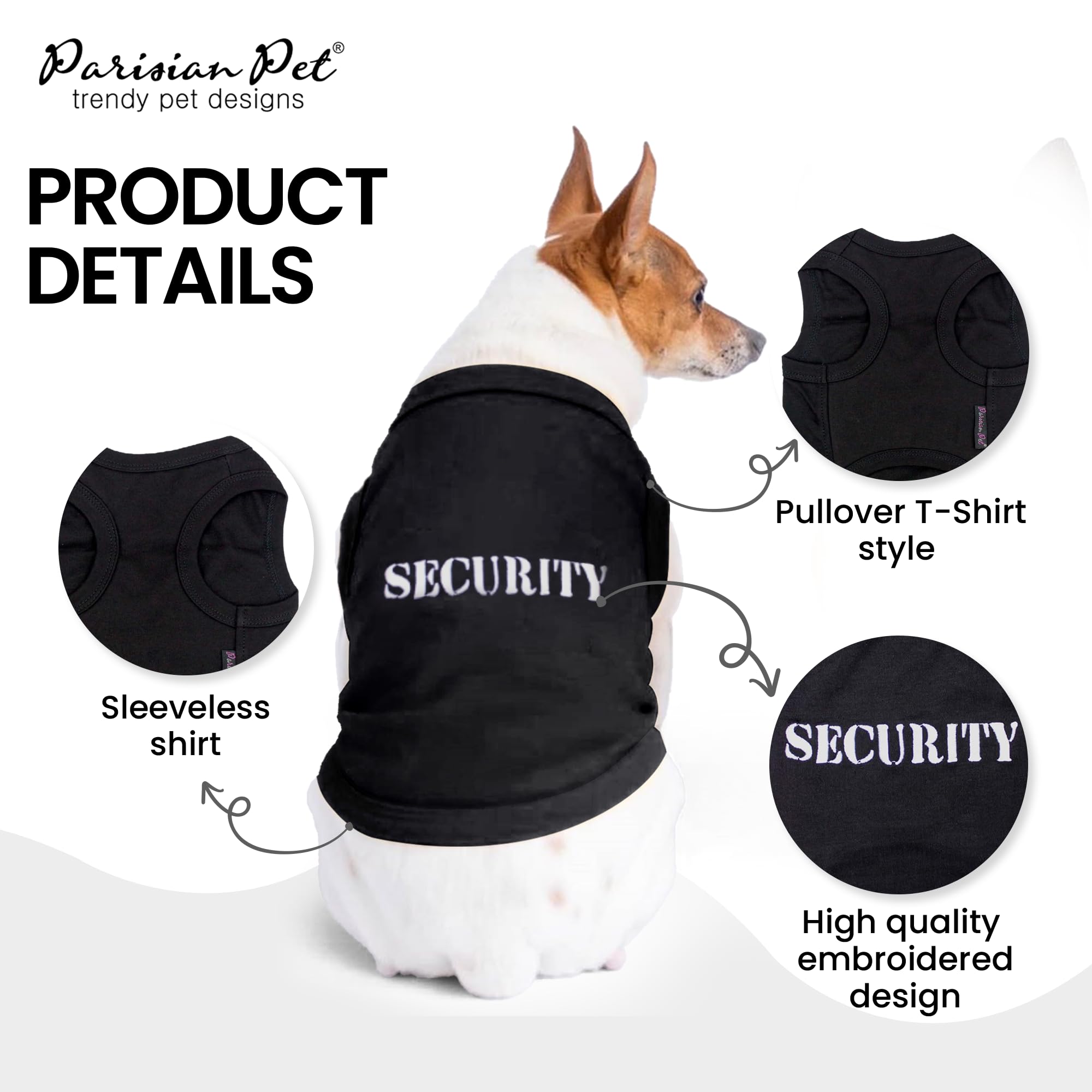 Parisian Pet Dog T-Shirt With Embroidered 'Security' Word Dog Halloween Shirt - 100% Cotton, Breathable Dog Security Shirt - Sleeveless Pet Vest - Machine Washable Dog Shirts For Small Dogs - Xxs