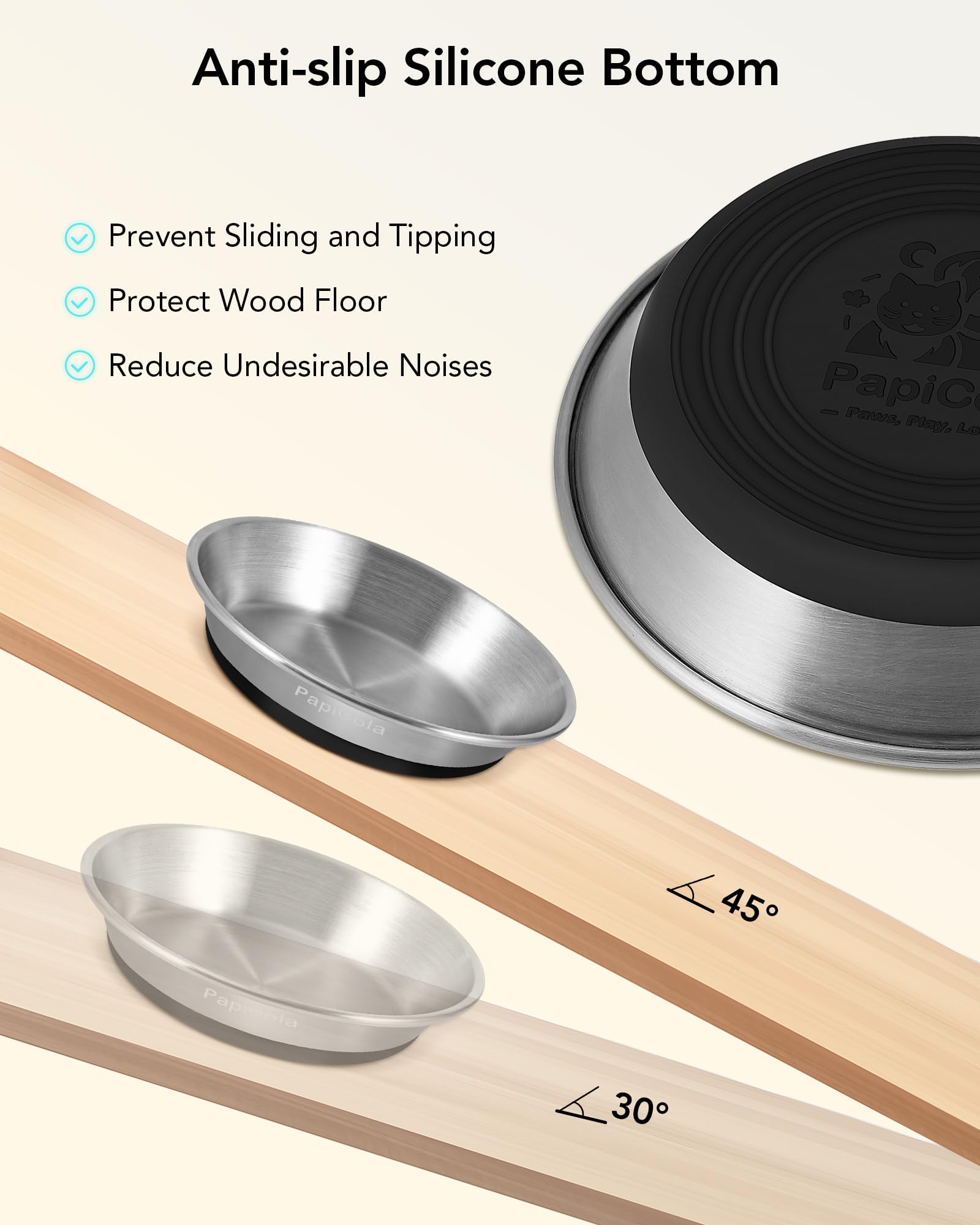 Stainless Steel Cat Bowls, Non-Slip cat Food Dishes, Metal Cat Food and Water Bowls, Whisker Friendly with Wide and Shallow Desi