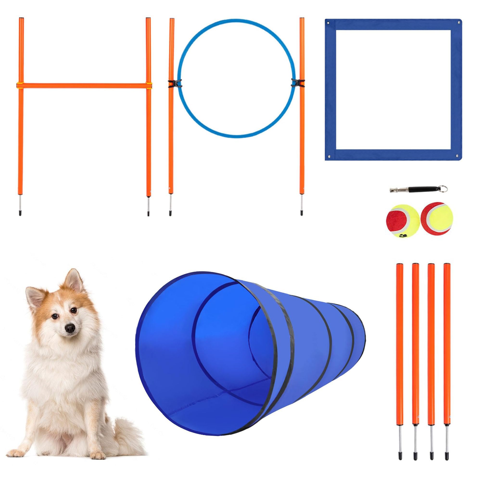 Polar Aurora Dog Agility Equipment, Dog Obstacle Courses Backyard - Pet Outdoor Games W/Adjustable High Jump, Agility Weave Pole
