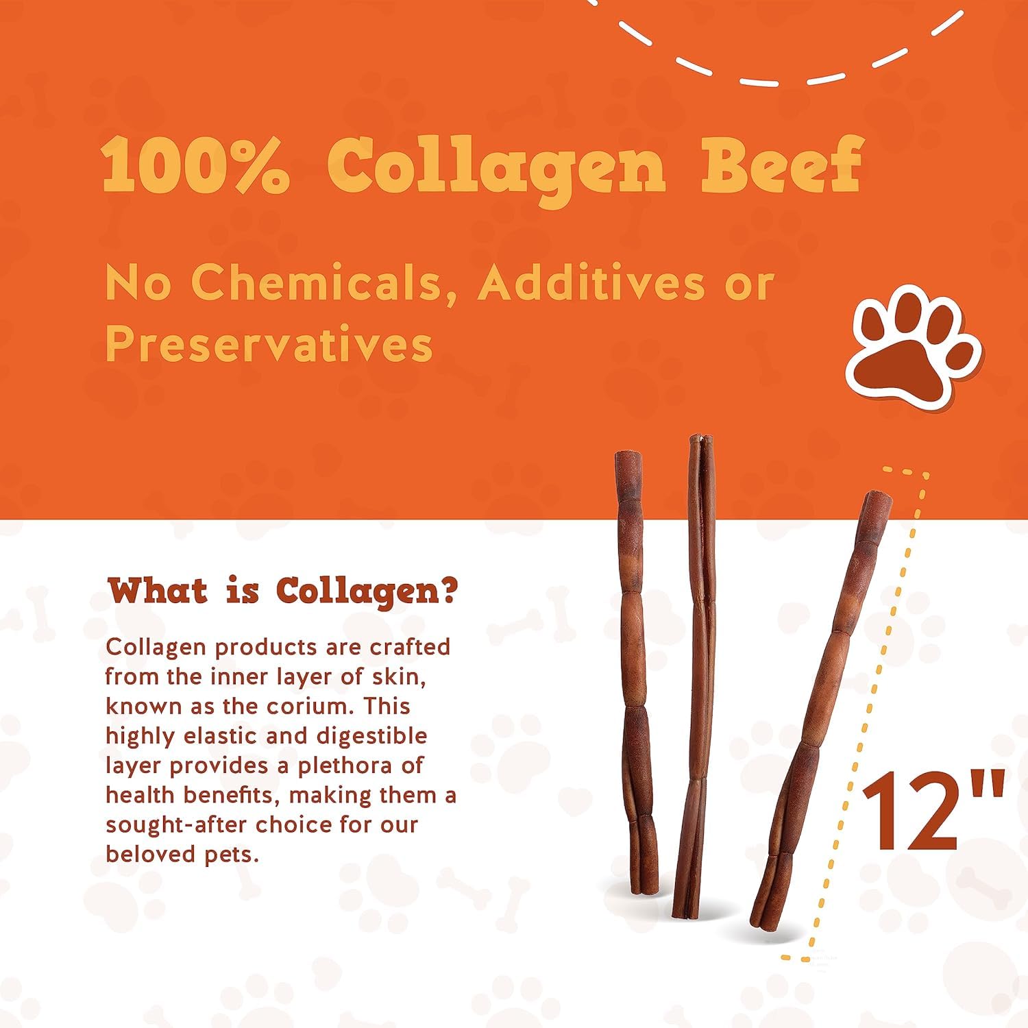 Jack&Pup 12 Beef Collagen Sticks for Dogs | Rawhide Free Dog Chews Long Lasting | Single Ingredient Healthy Dog Treats for Mediu