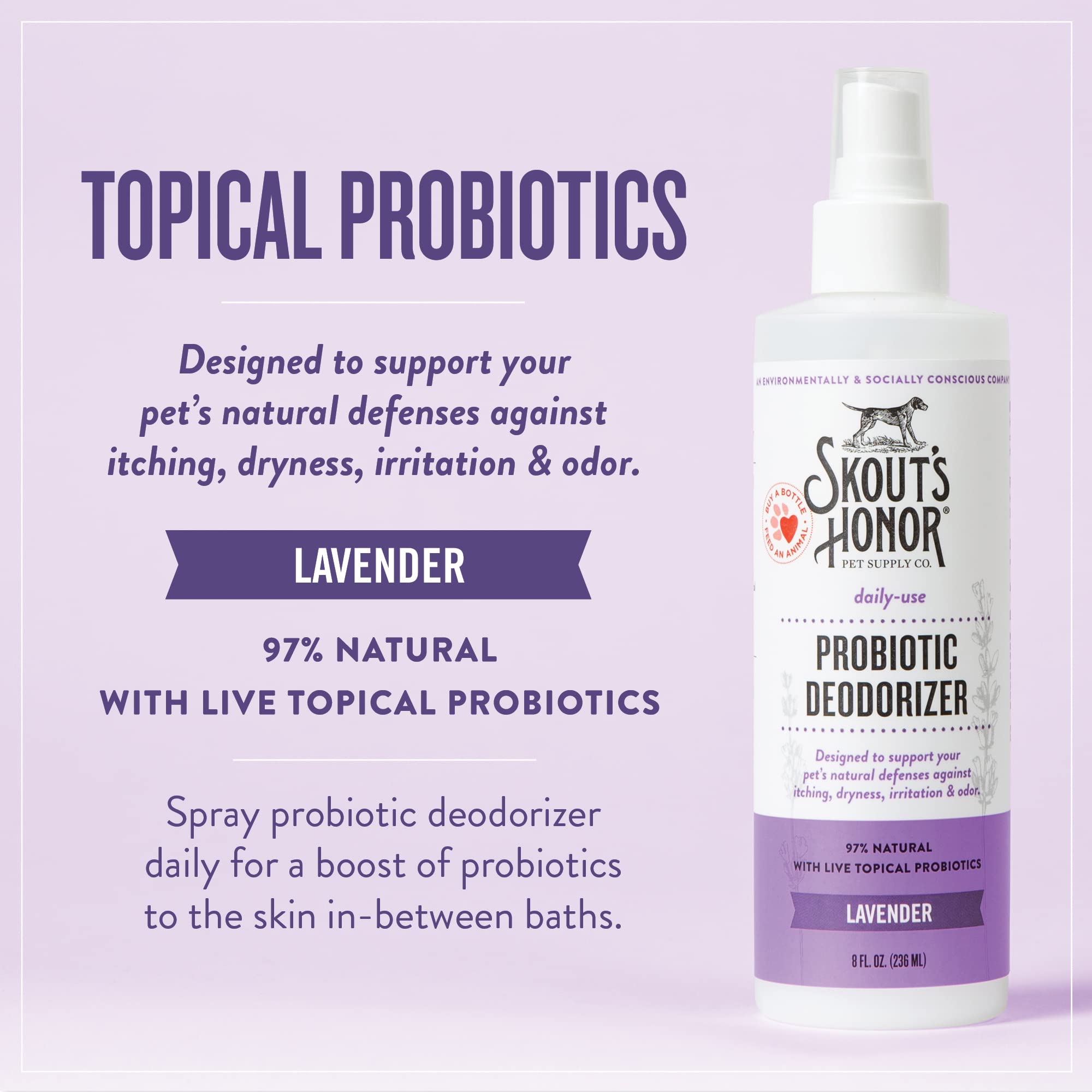 Skout'S Honor Pet Deodorizer Spray- Hydrating Daily-Use With Avocado Oil & Omega-3S, Paraben & Sulfate-Free, 97% Natural, 8Oz, L